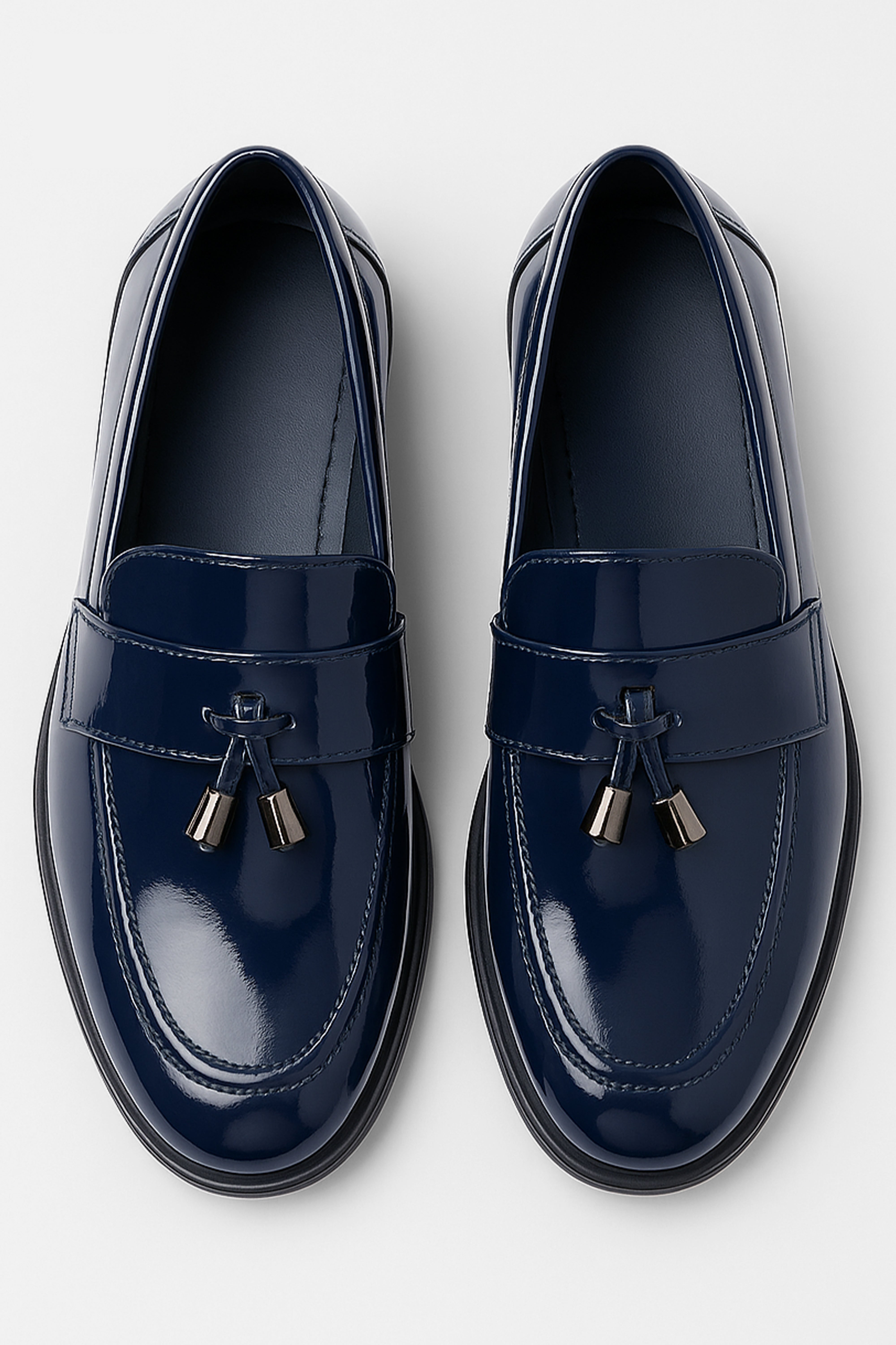 Boys’ Patent Slip On Tassel Loafer Shoes - Montana - Navy Blue Front Picture
