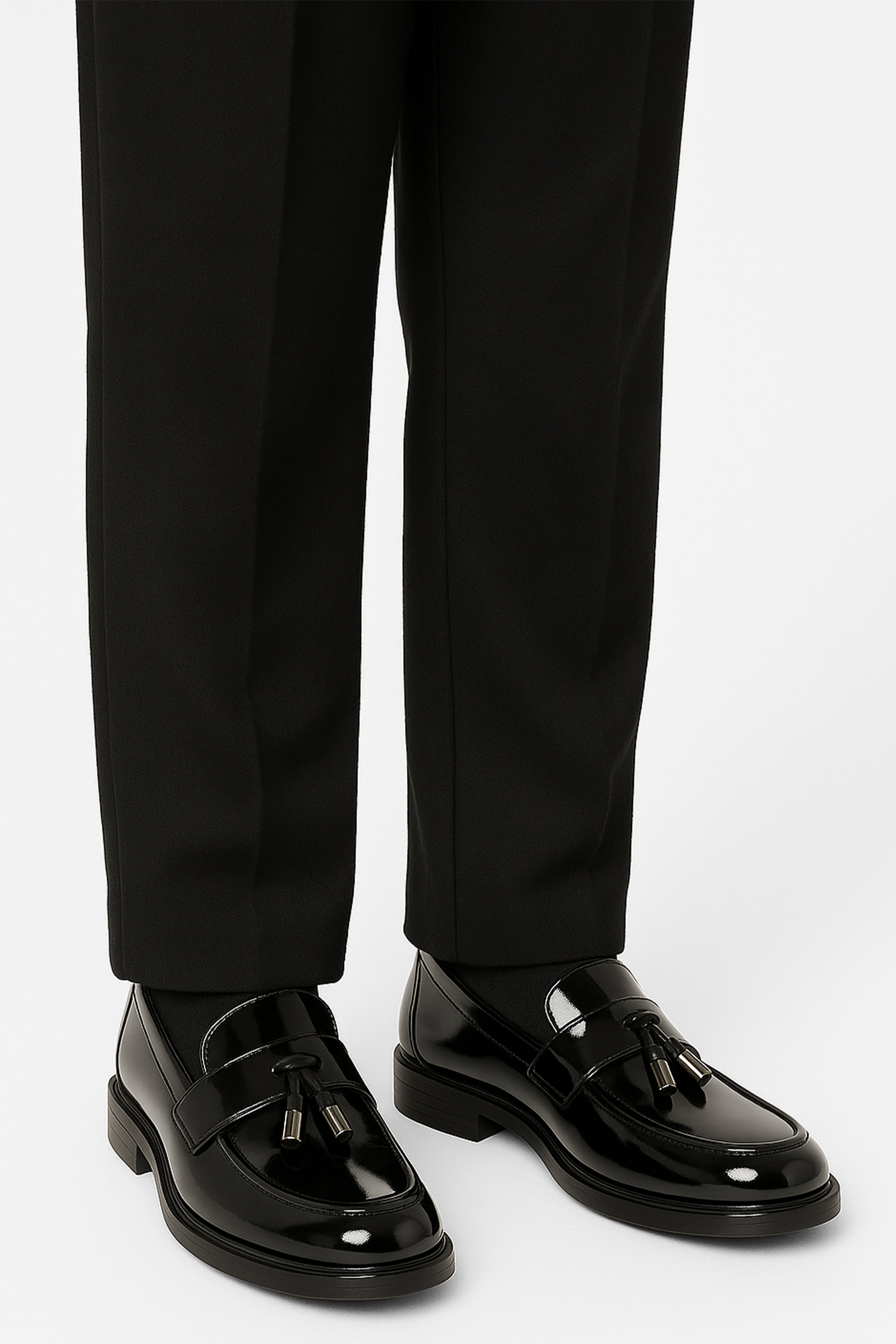 Boys’ Patent Slip On Tassel Loafer Shoes - Portland - Black Model Picture