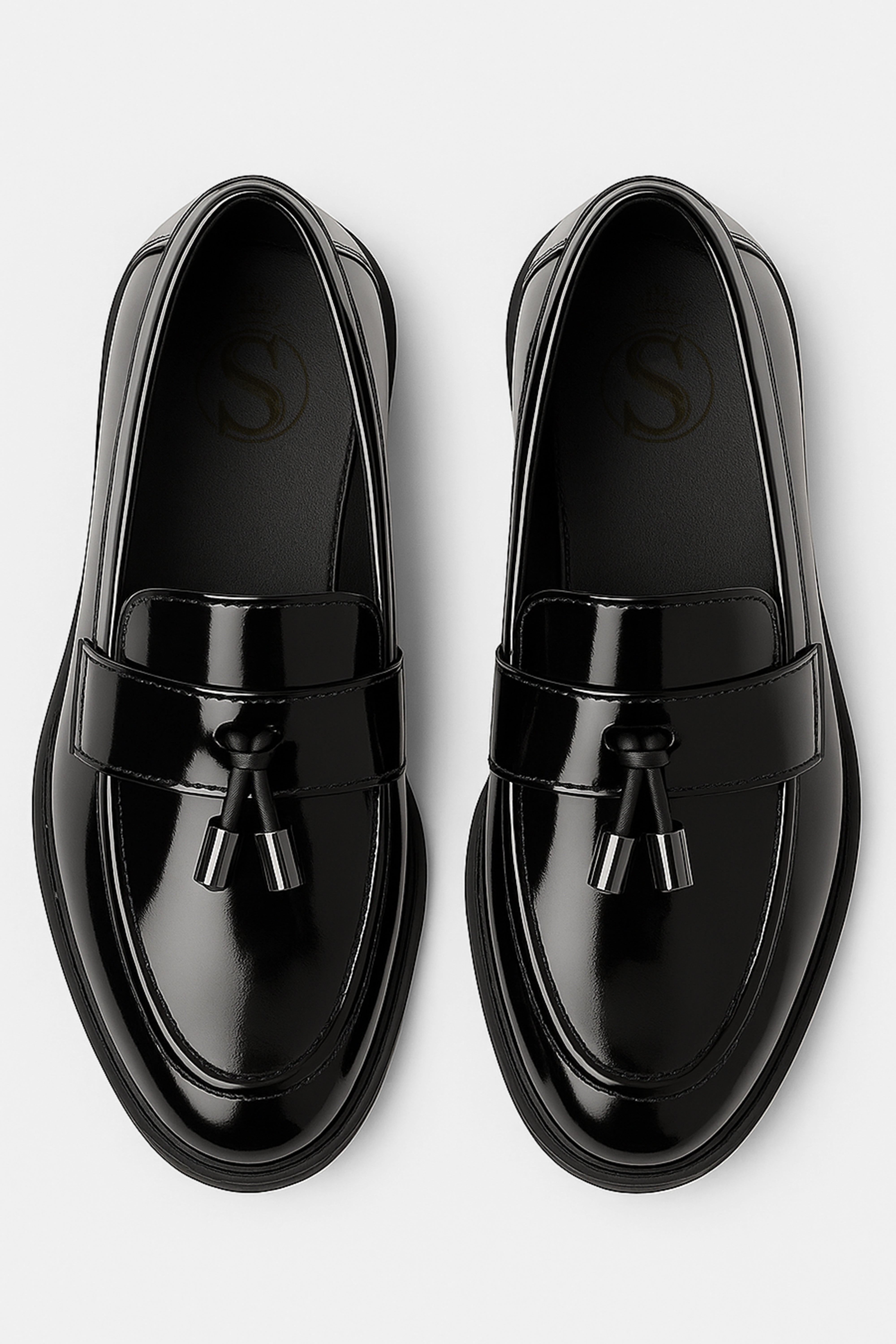 Boys’ Patent Slip On Tassel Loafer Shoes - Portland - Black Front Picture