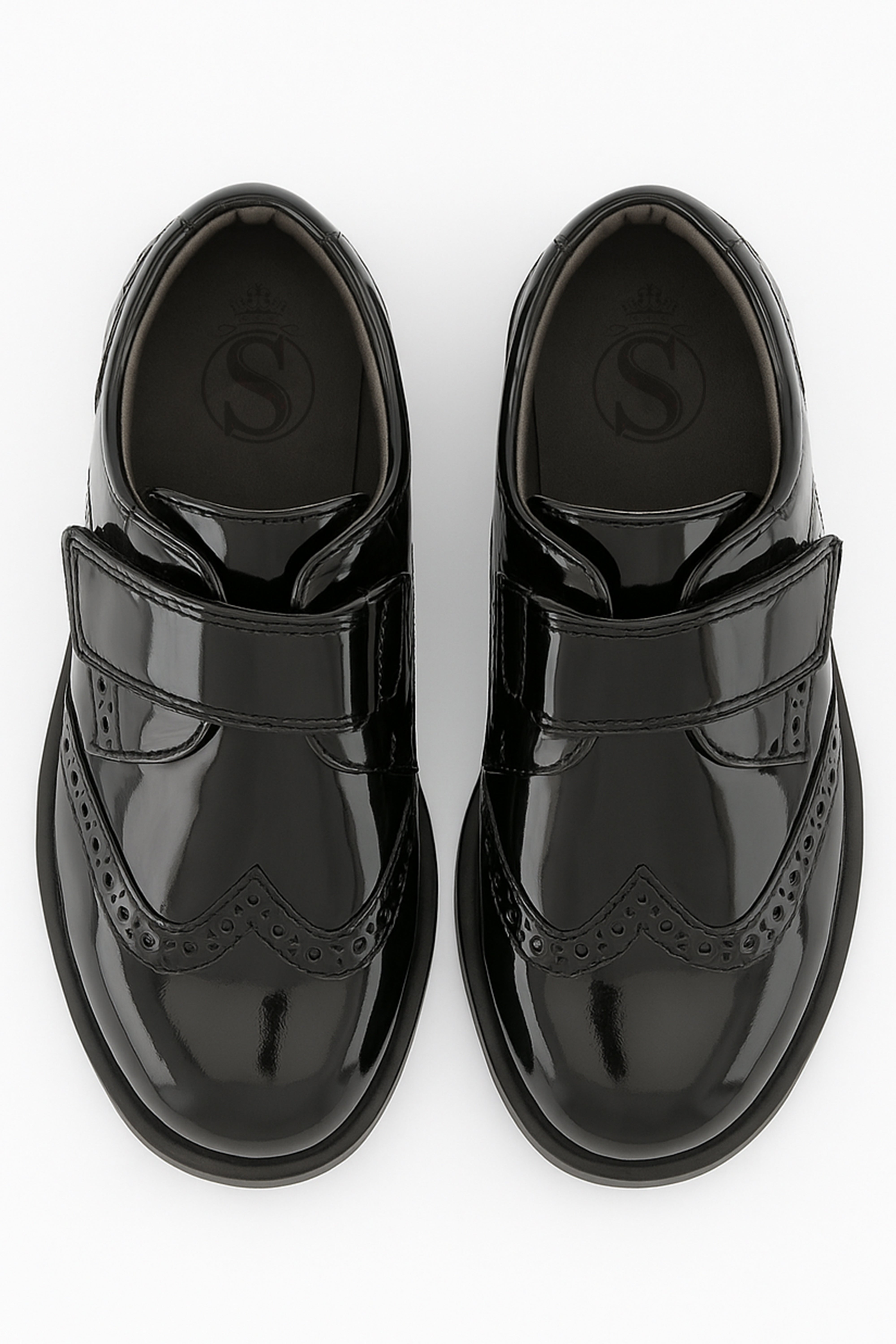 Boys Patent  Brogue Velcro Dress Shoes - Black Front Picture