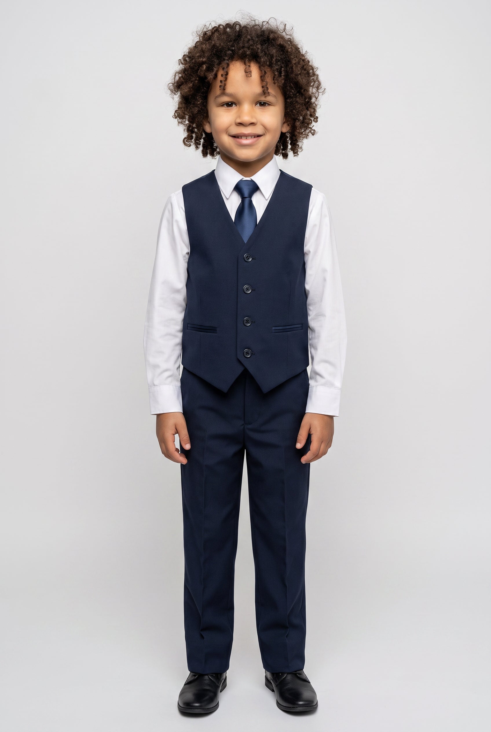 Boys Patterned Navy Suit - JACQUARD - Navy Blue
