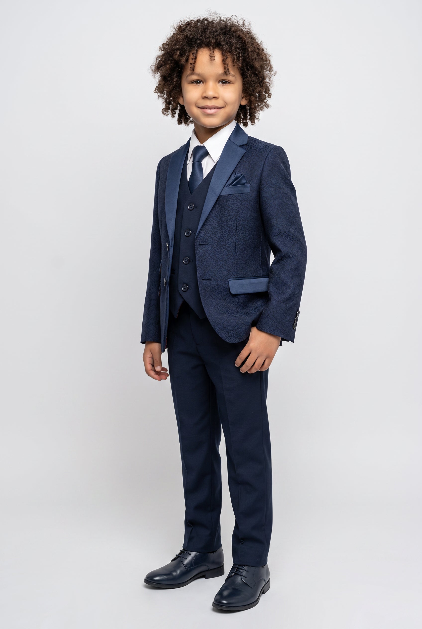 Boys Patterned Navy Suit - JACQUARD - Navy Blue