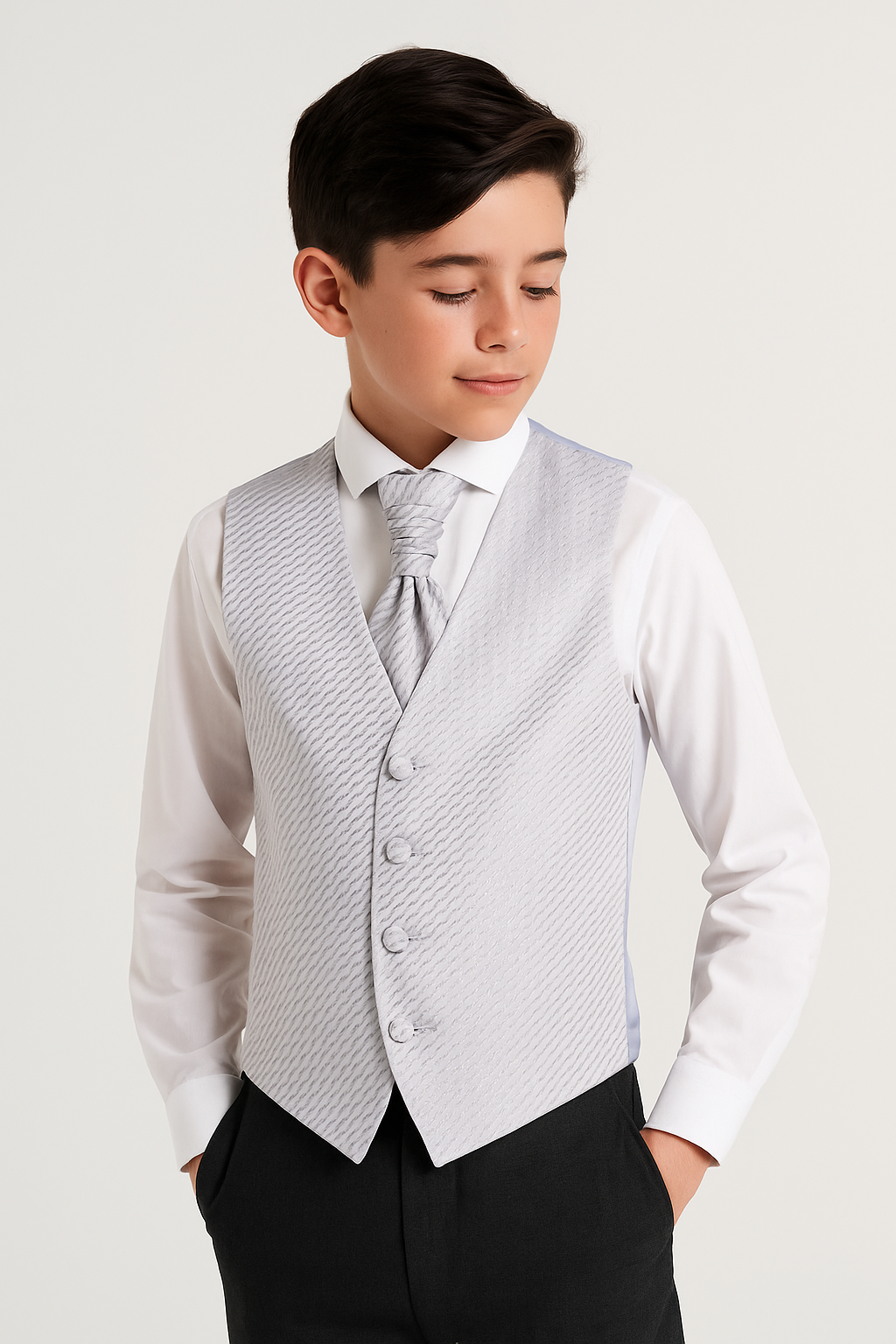 Boys Patterned Waistcoat Cravat Hanky Set - Lilac