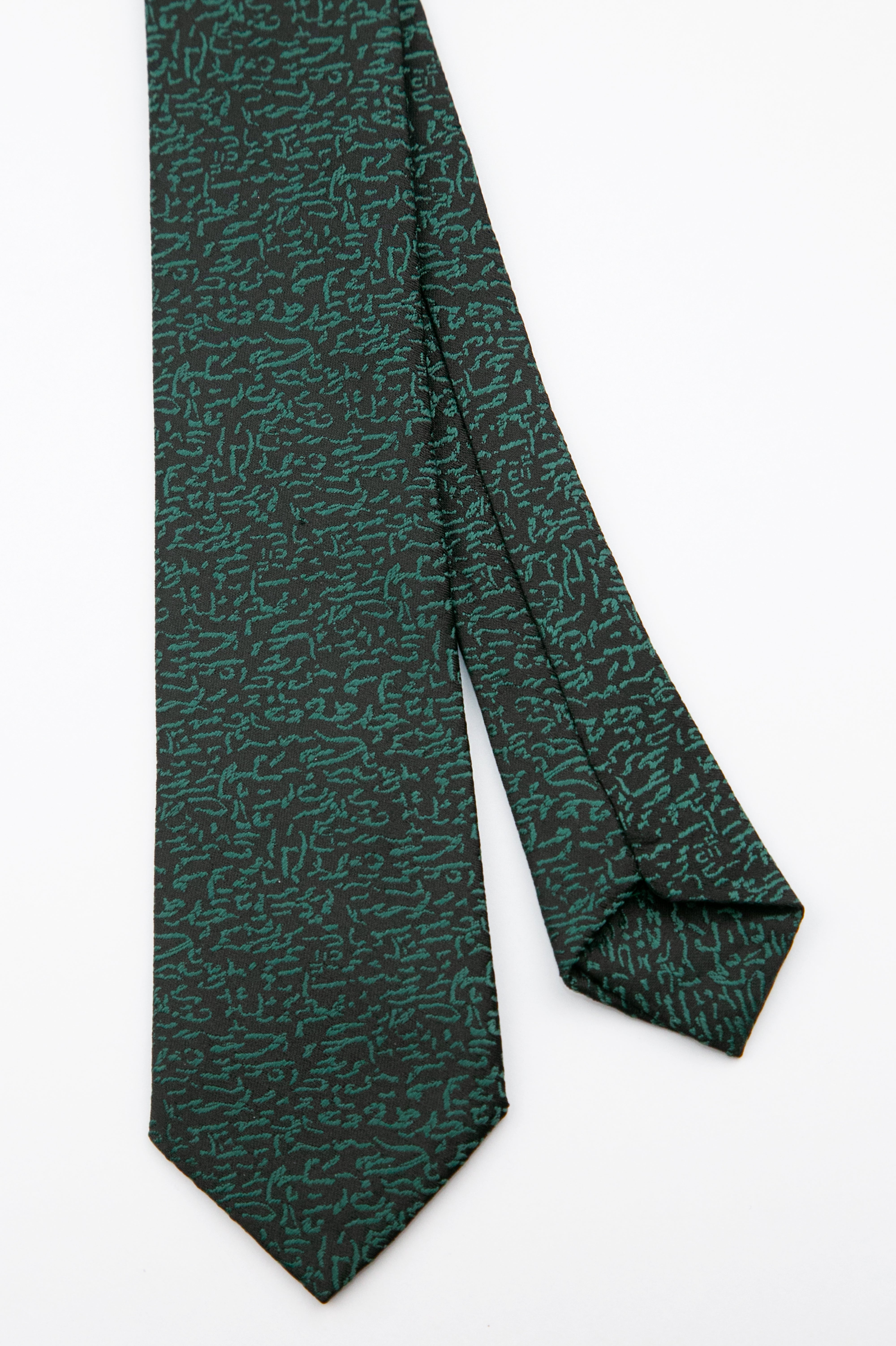 Boys’ Pebble Texture Slim Tie & Pocket Square Set - Green Front and Back Picture