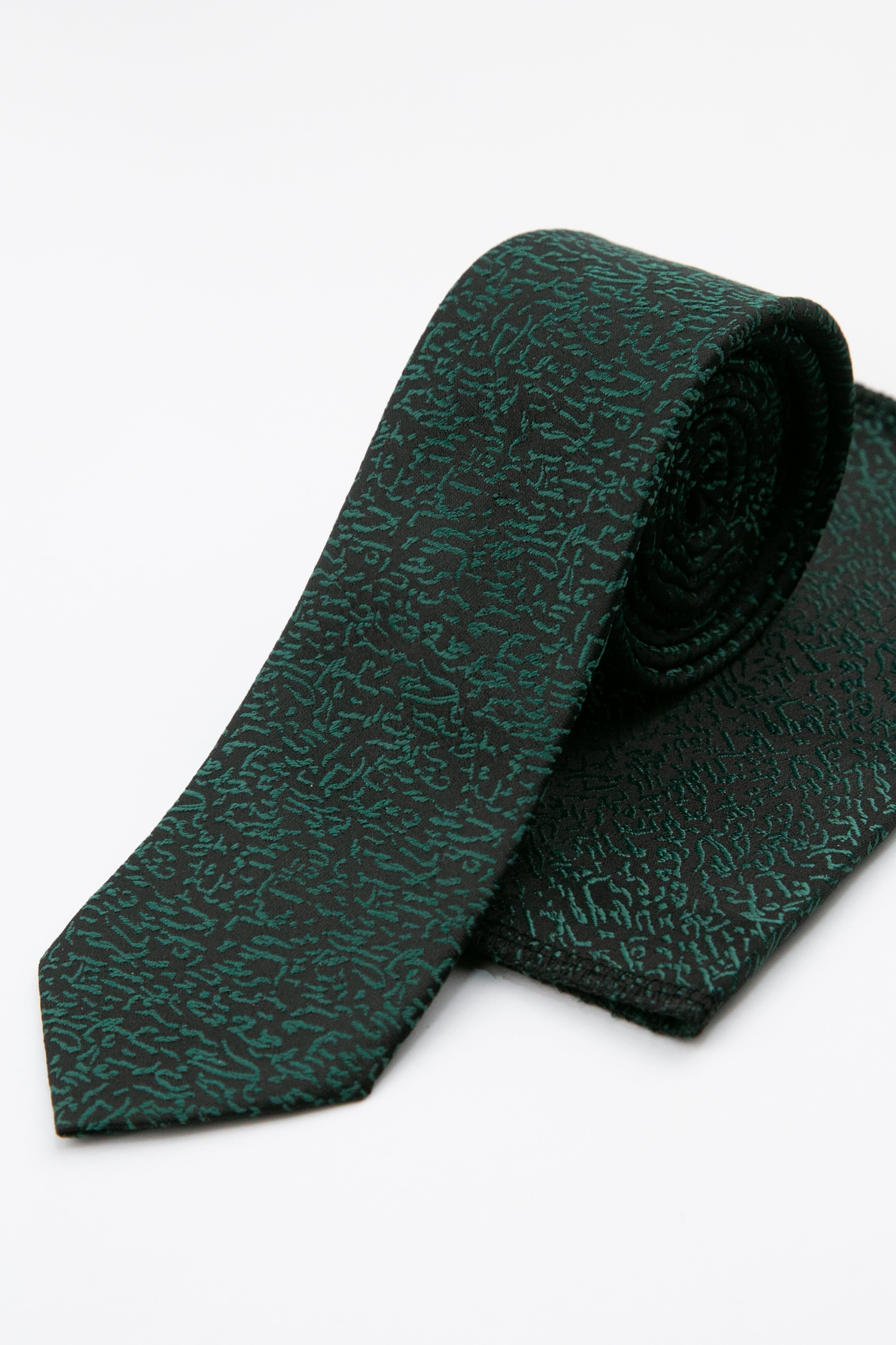 Boys’ Pebble Texture Slim Tie & Pocket Square Set - Green Set Picture