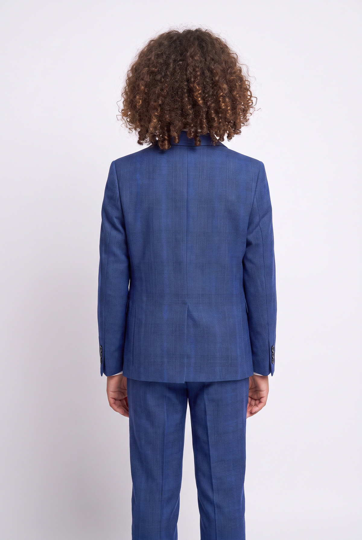 Boys Plaid Check Tailored Fit Blue Suit - LIONEL - Mid Blue