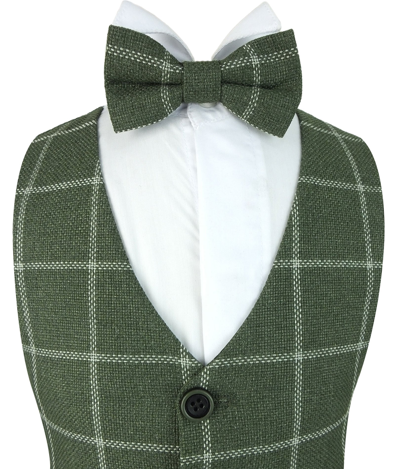 Boys Plaid Check Waistcoat Set - Sage Green