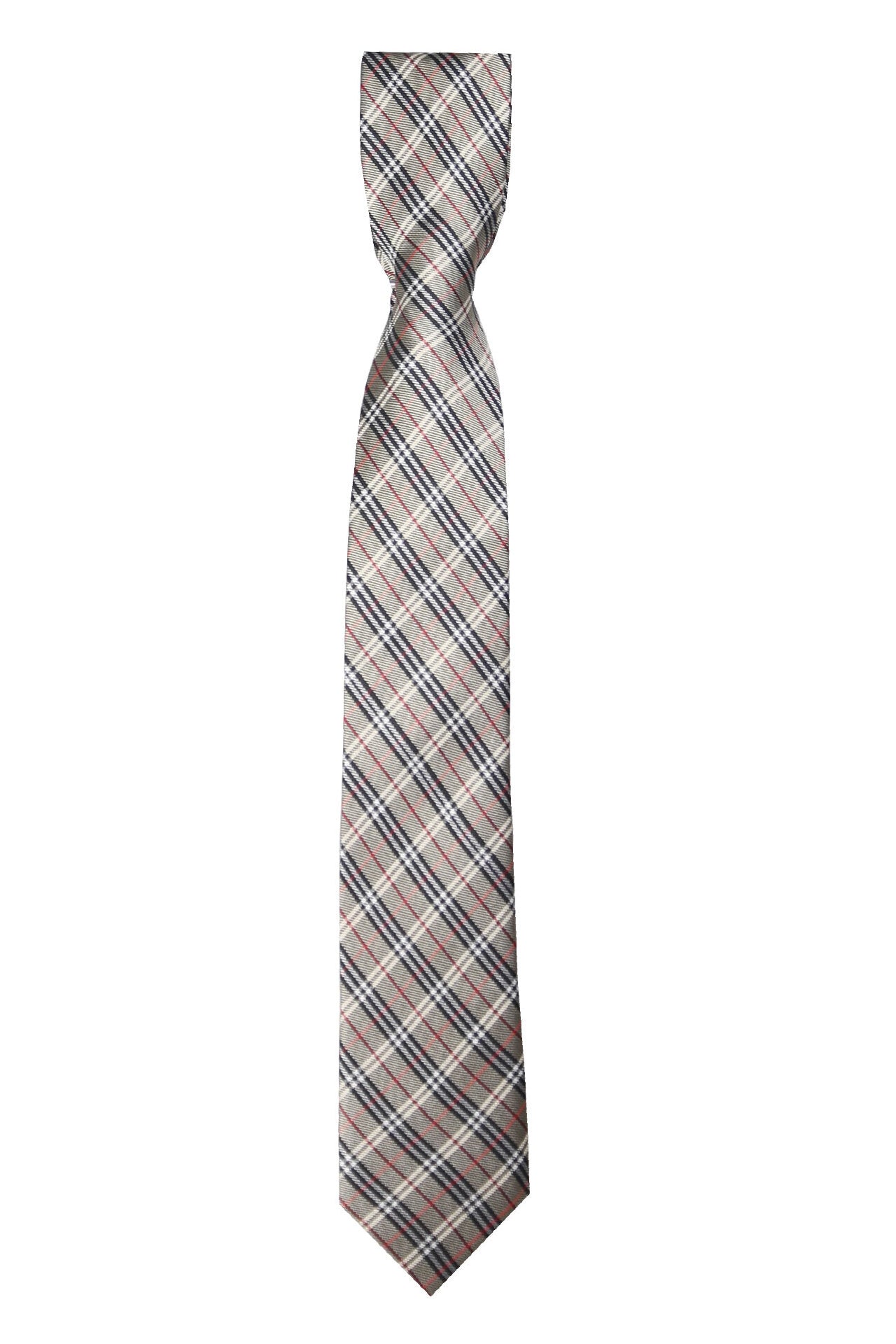 Boys Plaid Checkered Tie Beige - Red and Black