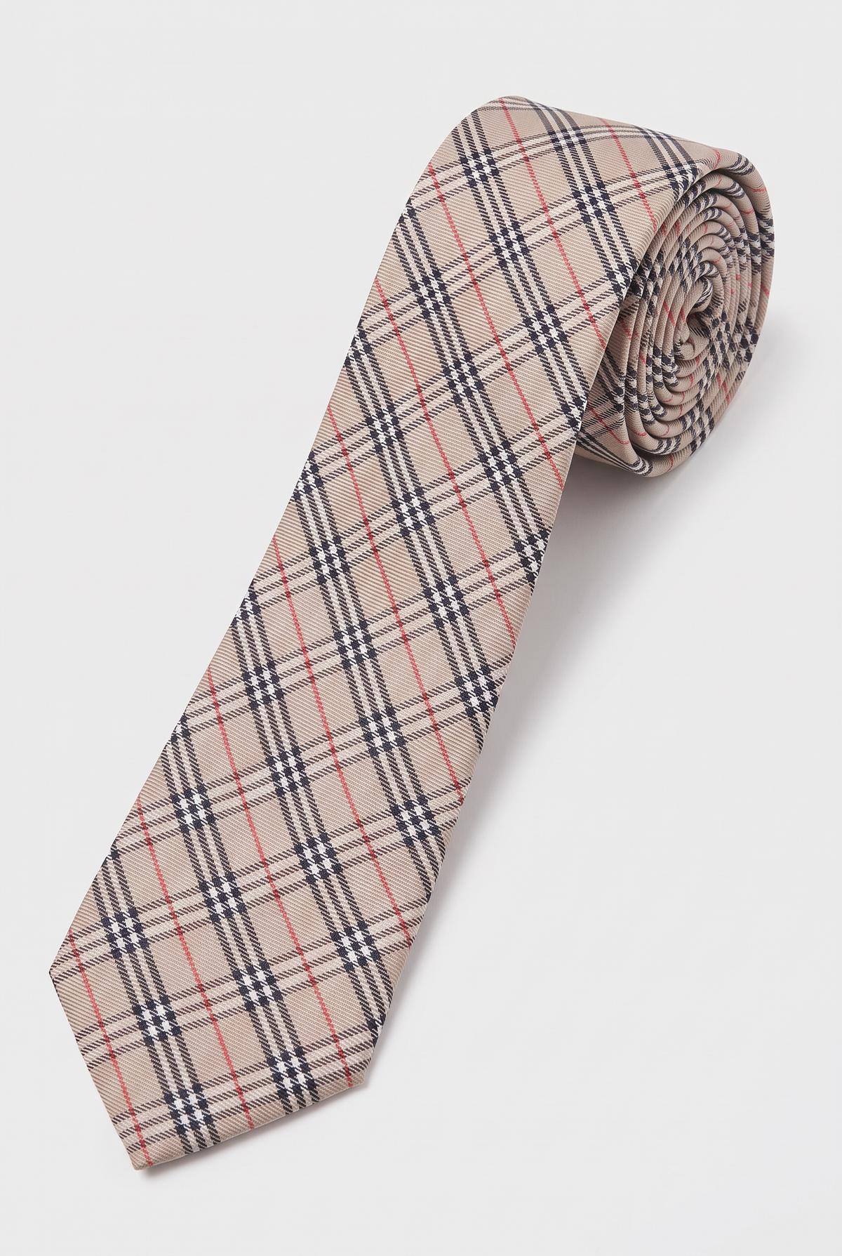 Boys Plaid Checkered Tie Beige - Red and Black