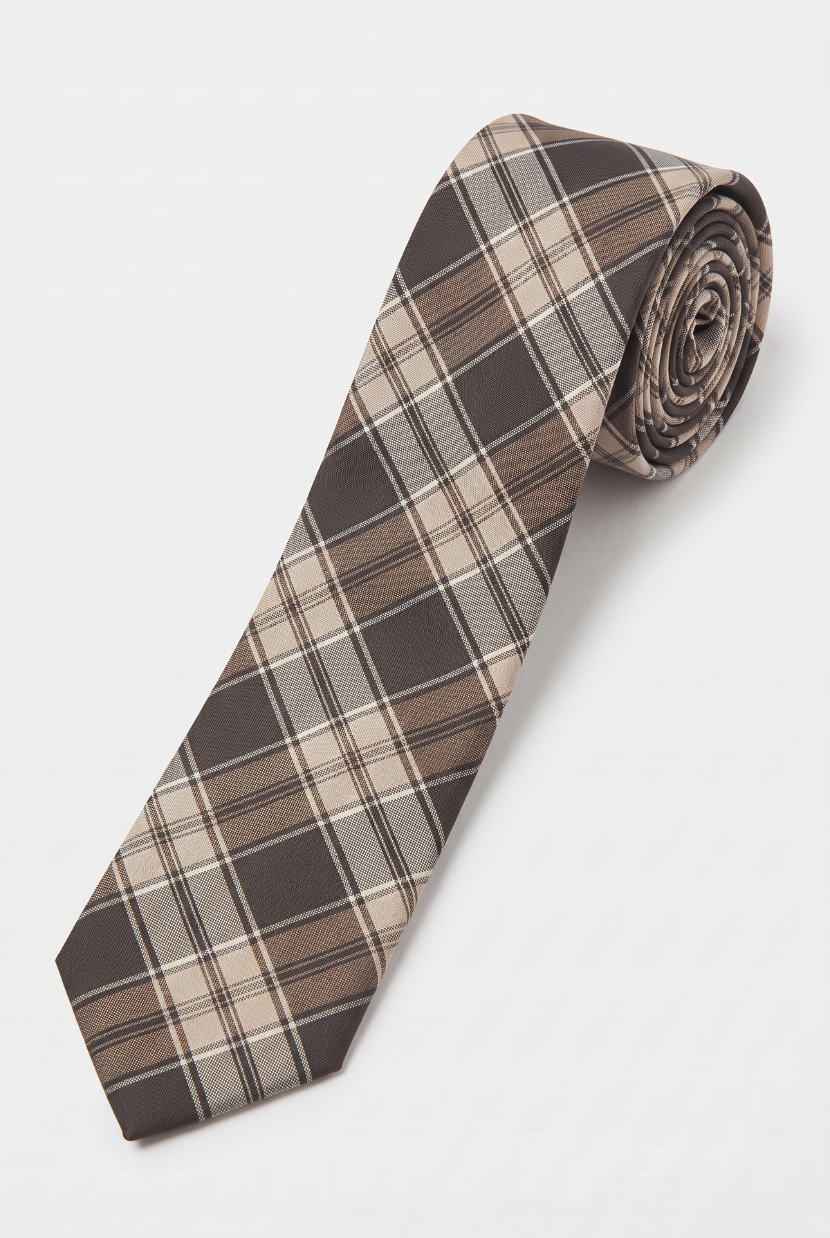 Boys Plaid Checkered Tie Brown and Beige