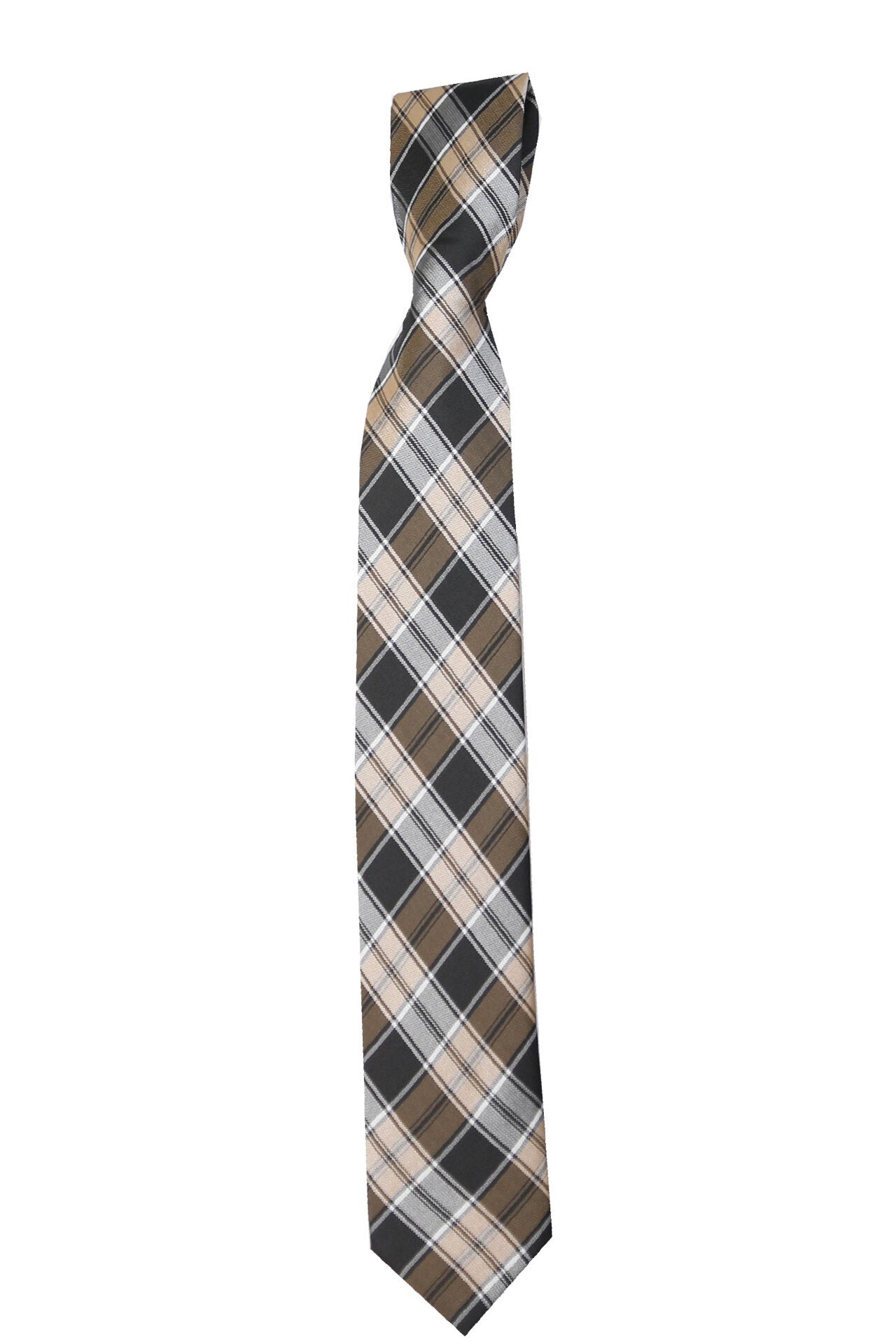 Boys Plaid Checkered Tie Brown and Beige
