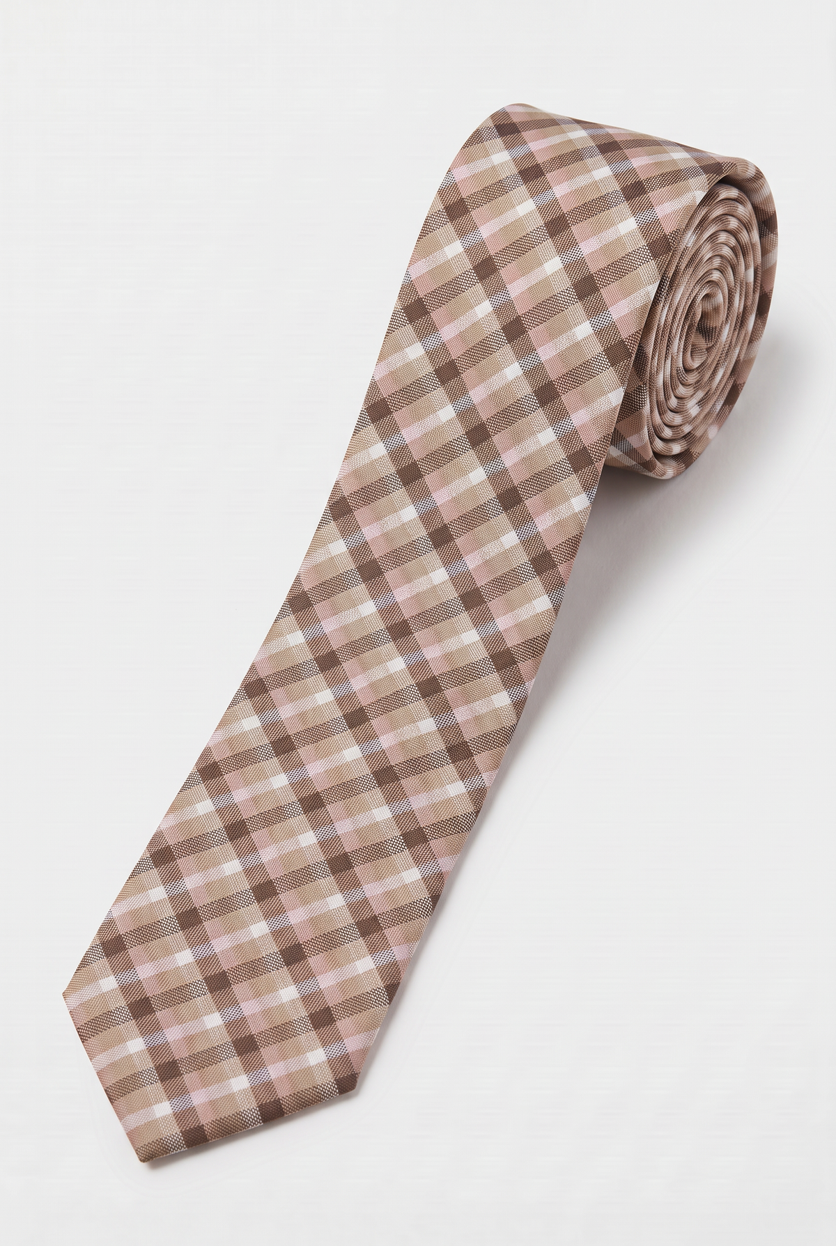 Boys Plaid Checkered Tie Brown and White