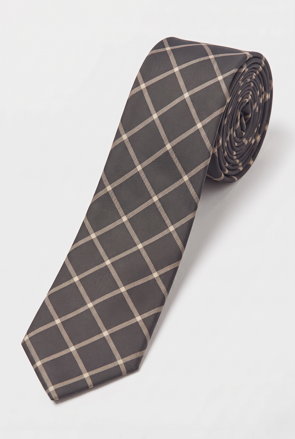 Boys Plaid Checkered Tie Dark Brown and Beige