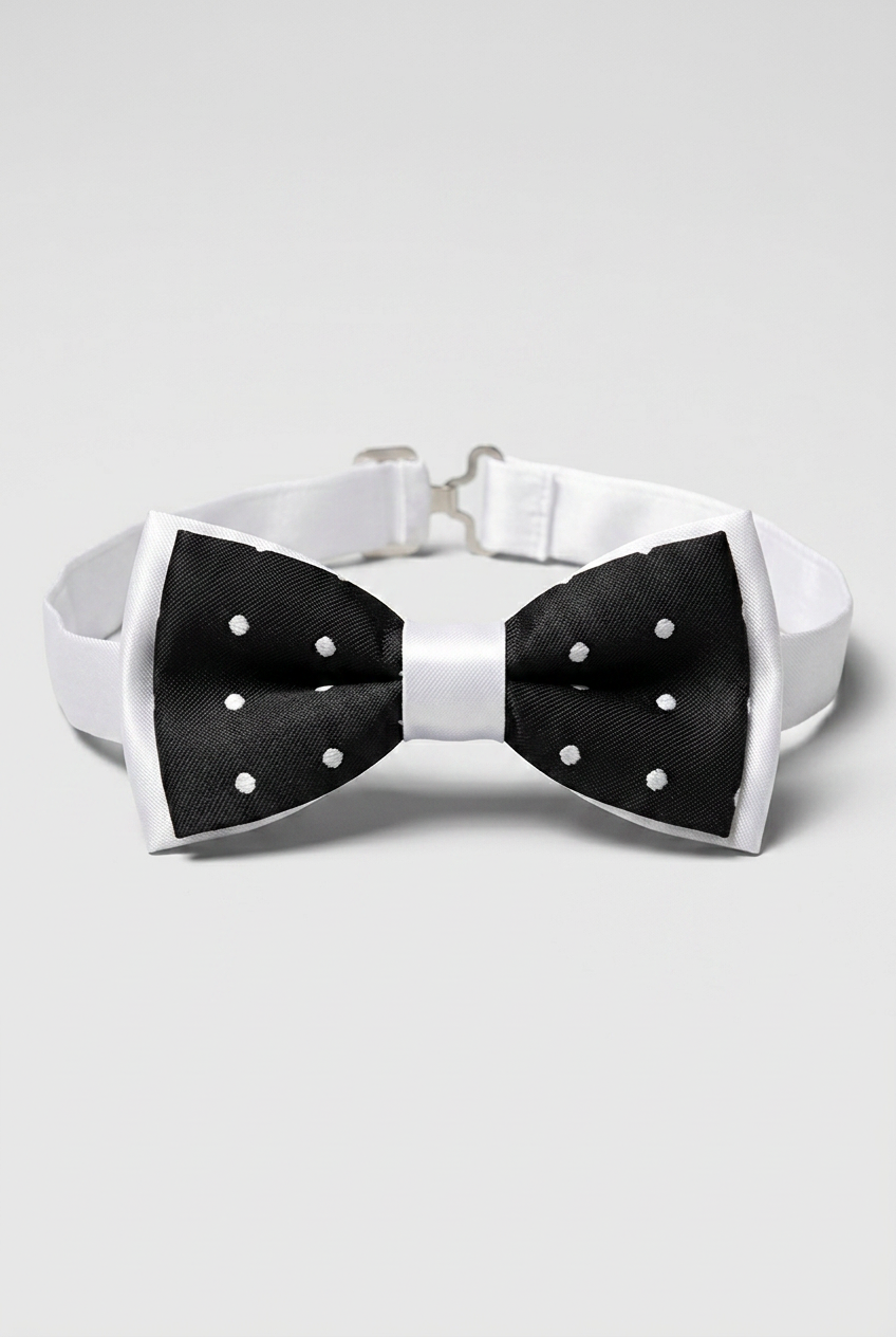 Boys’ Pre-Tied Bow Tie with Adjustable Neck Strap - Black White