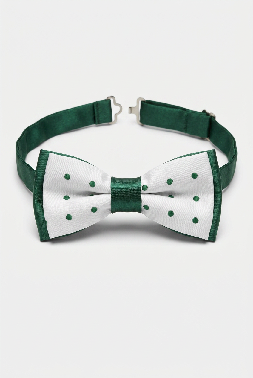 Boys’ Pre-Tied Bow Tie with Adjustable Neck Strap - White Green