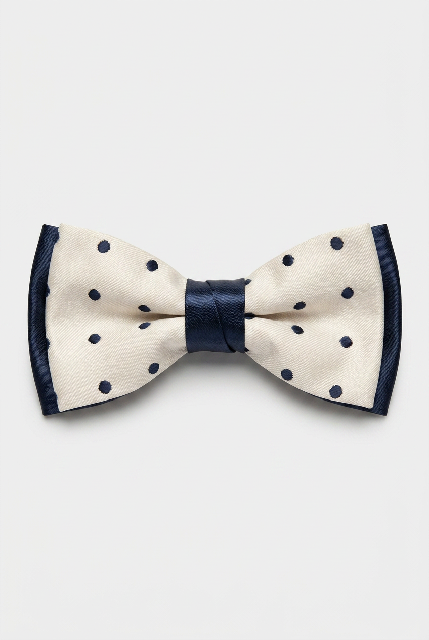 Boys’ Pre-Tied Bow Tie with Adjustable Neck Strap - White Navy