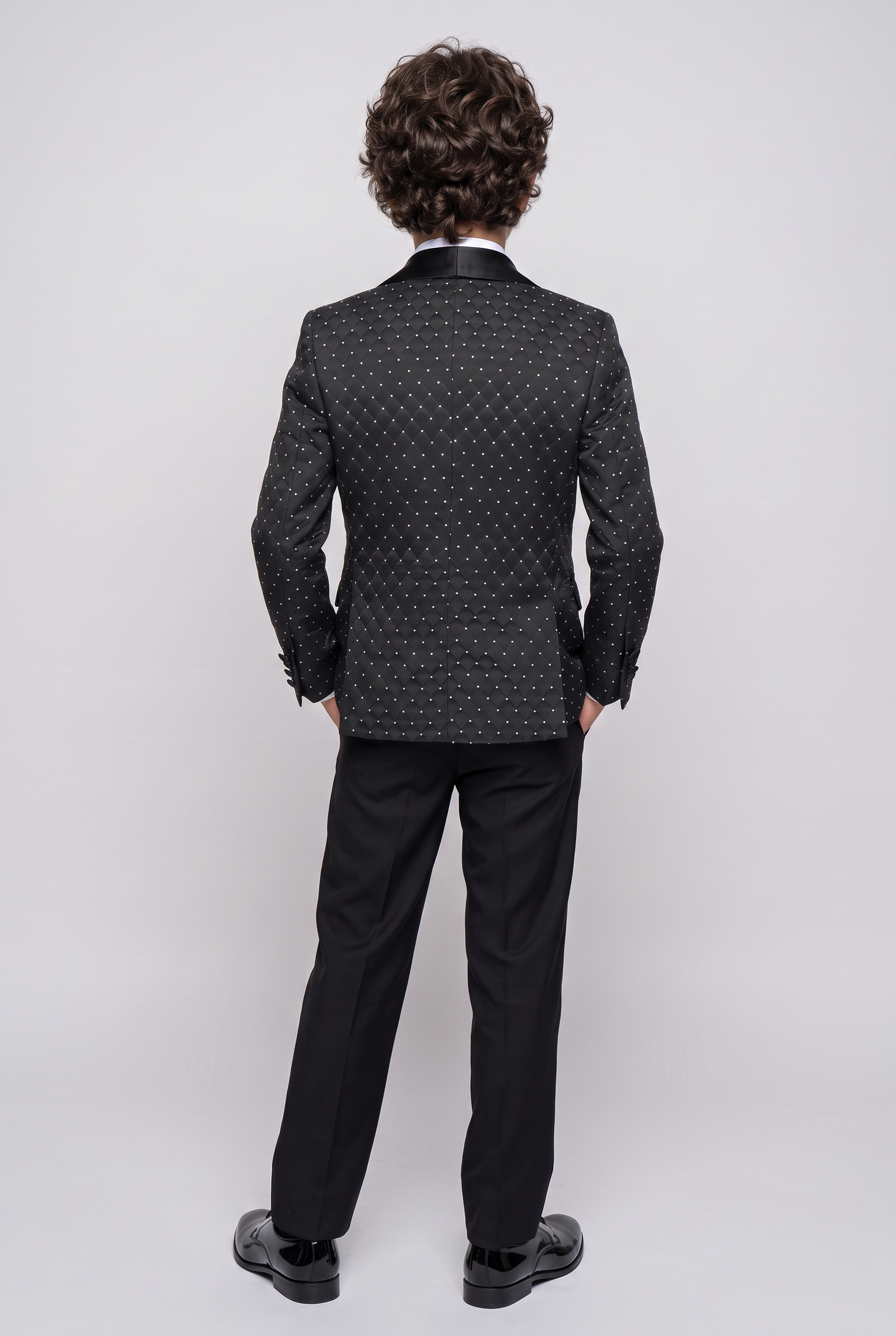 Boys Quilted Dotted Black Tuxedo Suit