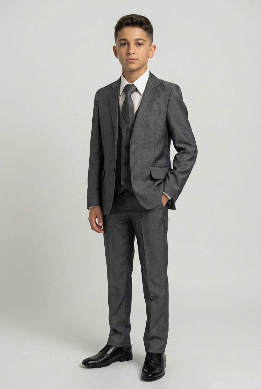 Boys Regular fit Formal 5 PC Occasion Shiny Suit in Silver - Silver