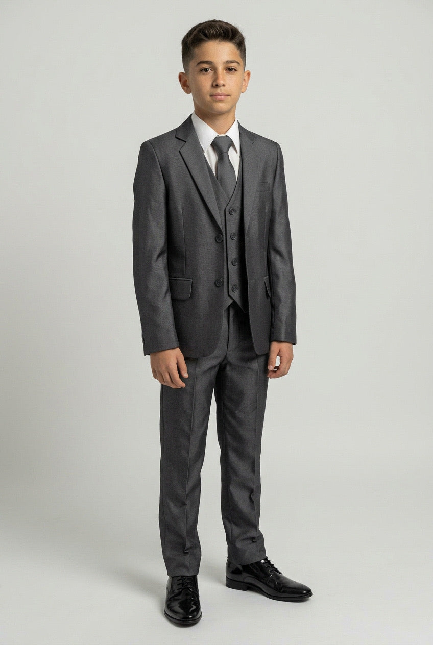 Boys Regular fit Formal 5 PC Occasion Shiny Suit in Silver - Silver