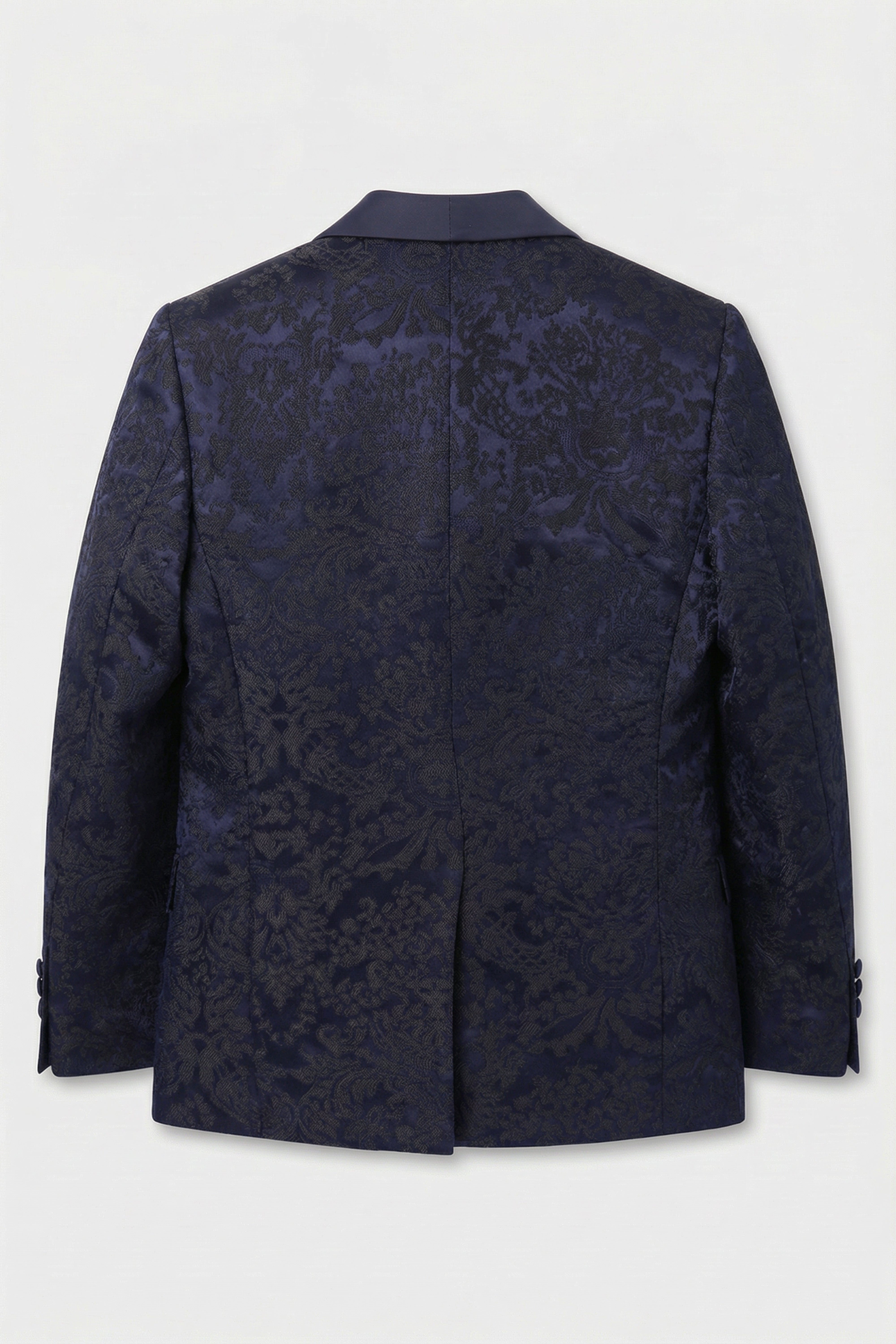 Boys Satin Lapel Paisley Floral Tuxedo Suit Set - Navy