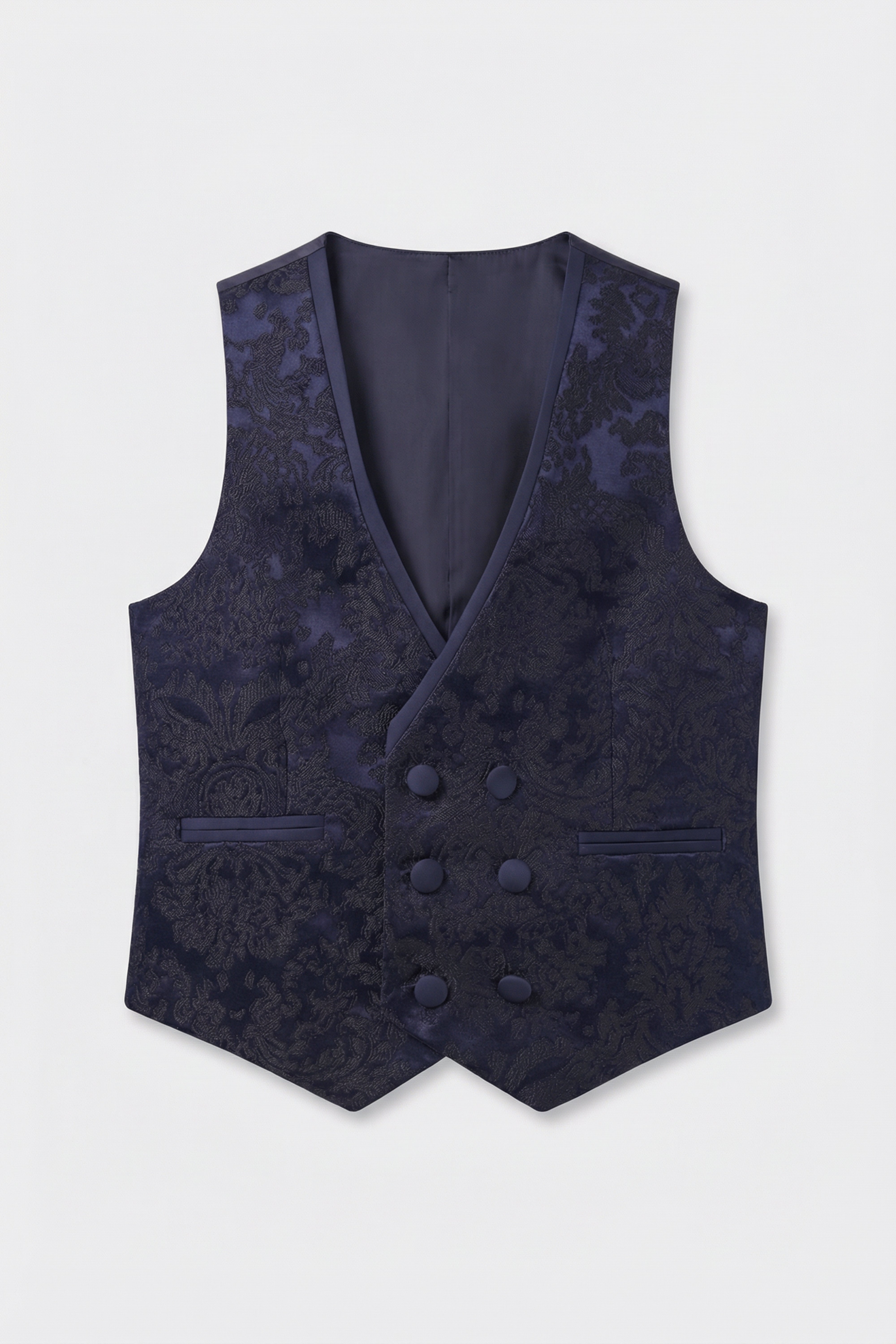 Boys Satin Lapel Paisley Floral Tuxedo Suit Set - Navy