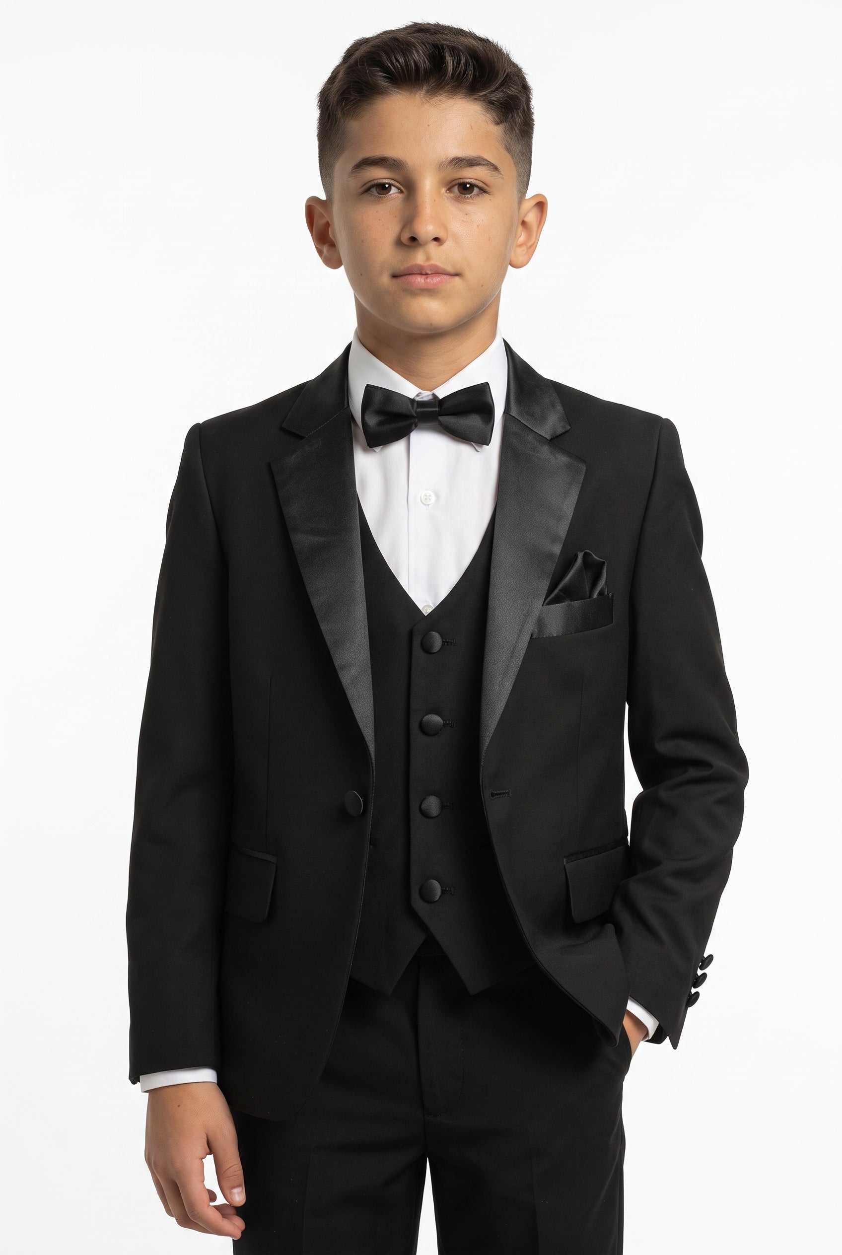 Boys Sheen Lapel Tuxedo Suit - Black