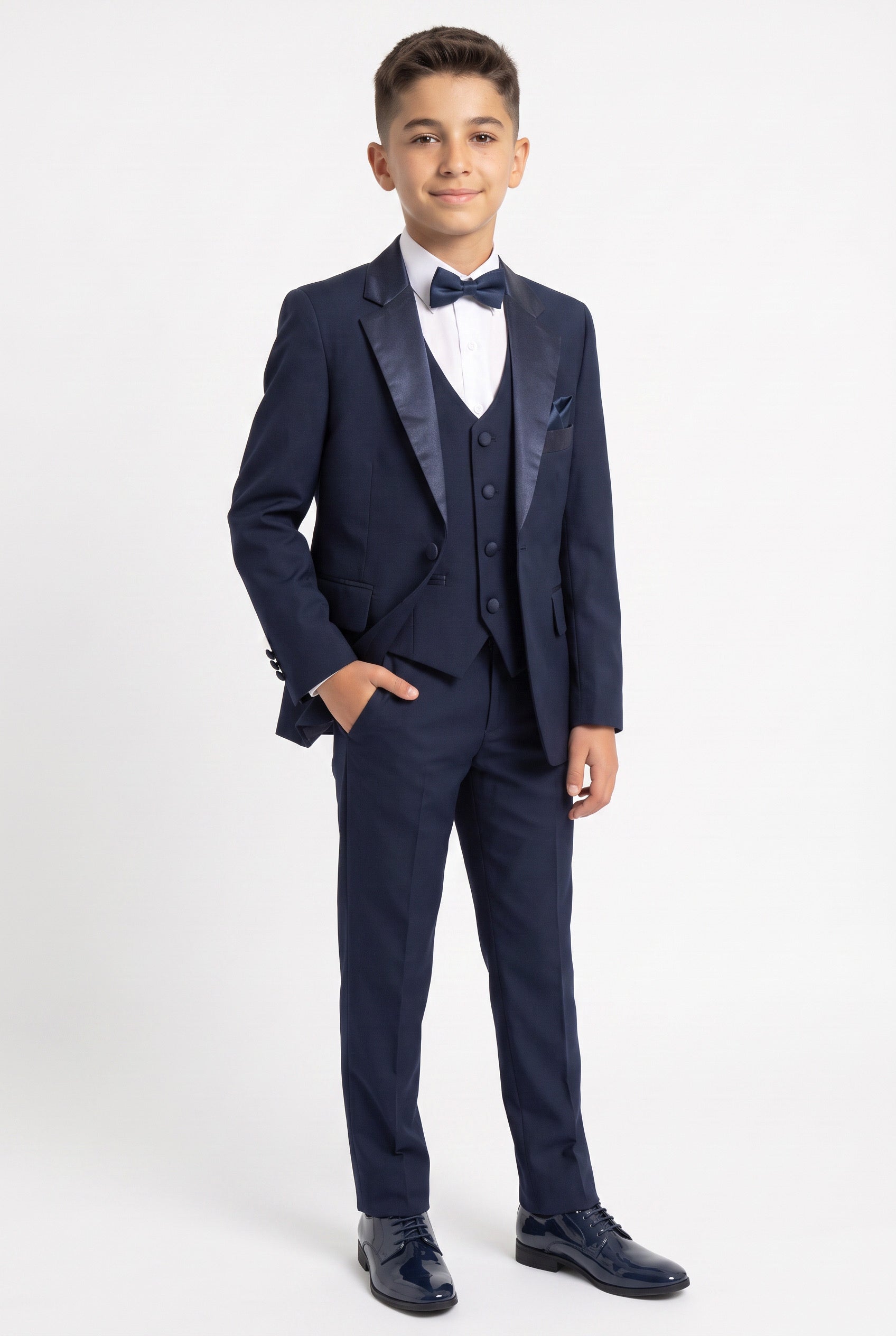 Boys Sheen Lapel Tuxedo Suit - Navy Blue