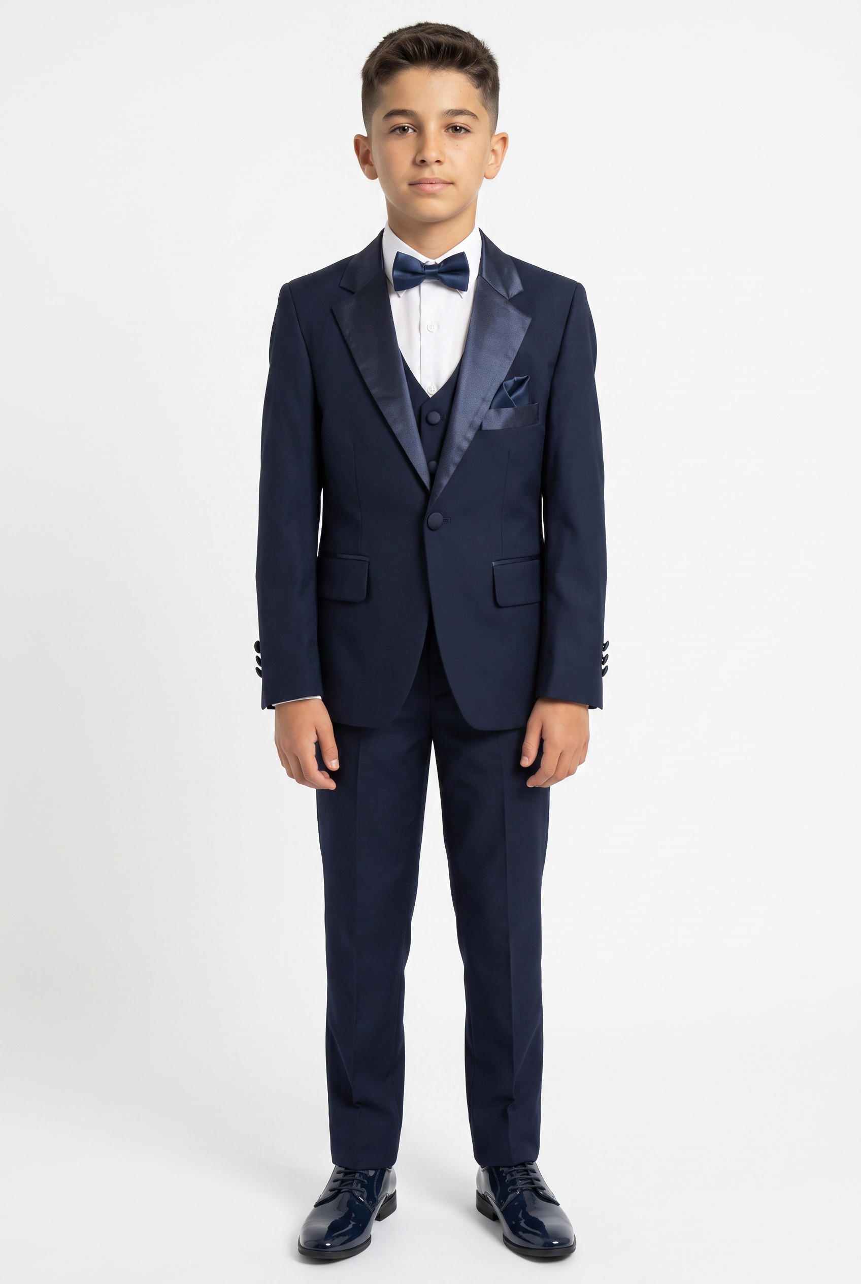 Boys Sheen Lapel Tuxedo Suit - Navy Blue