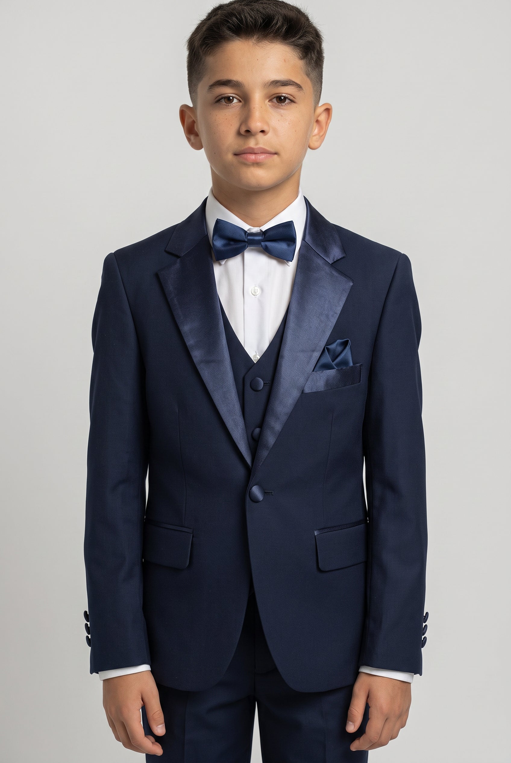 Boys Sheen Lapel Tuxedo Suit - Navy Blue