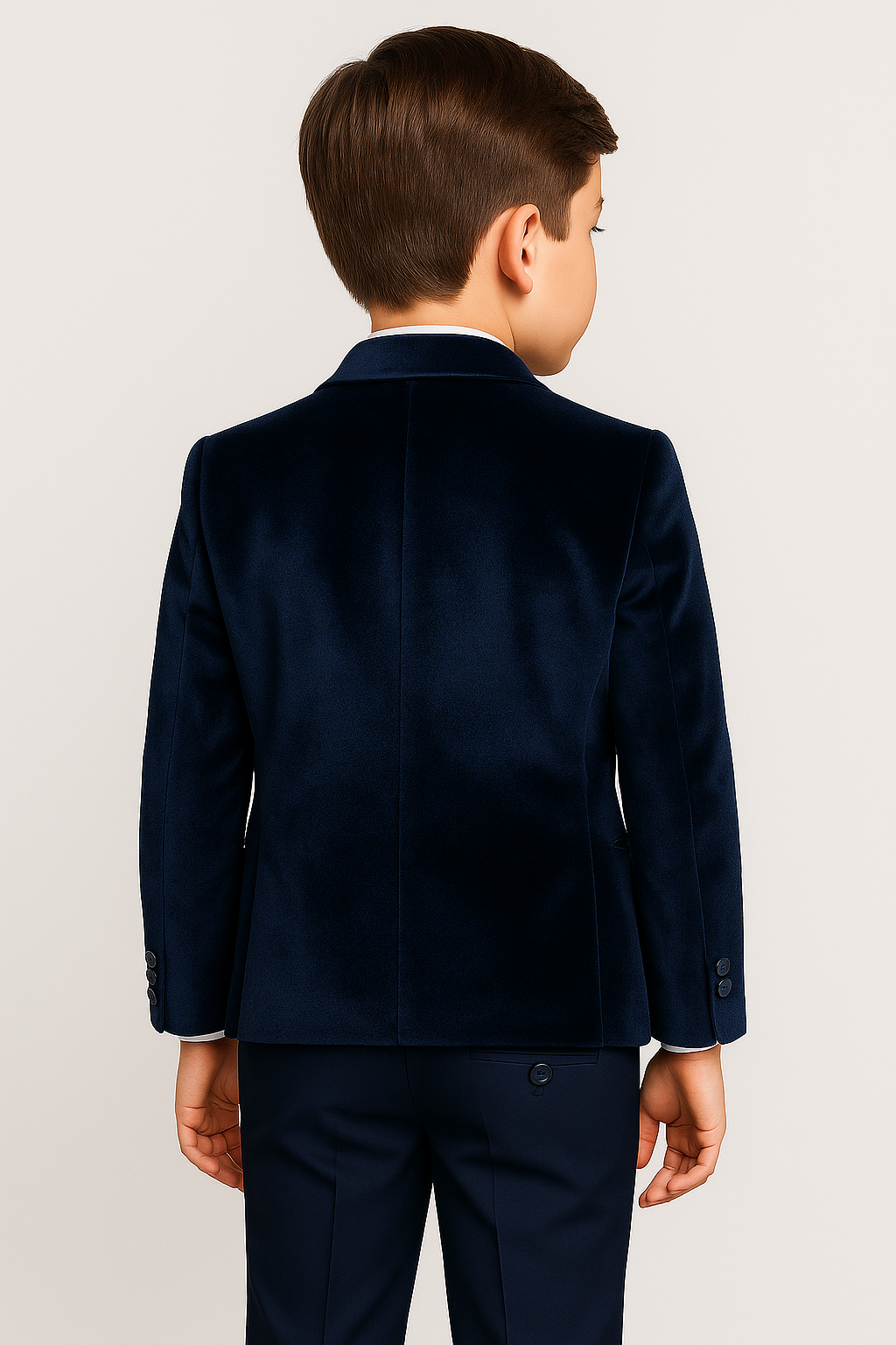 Boys Sheen Lapel Velvet Tuxedo Suit - Navy Blue