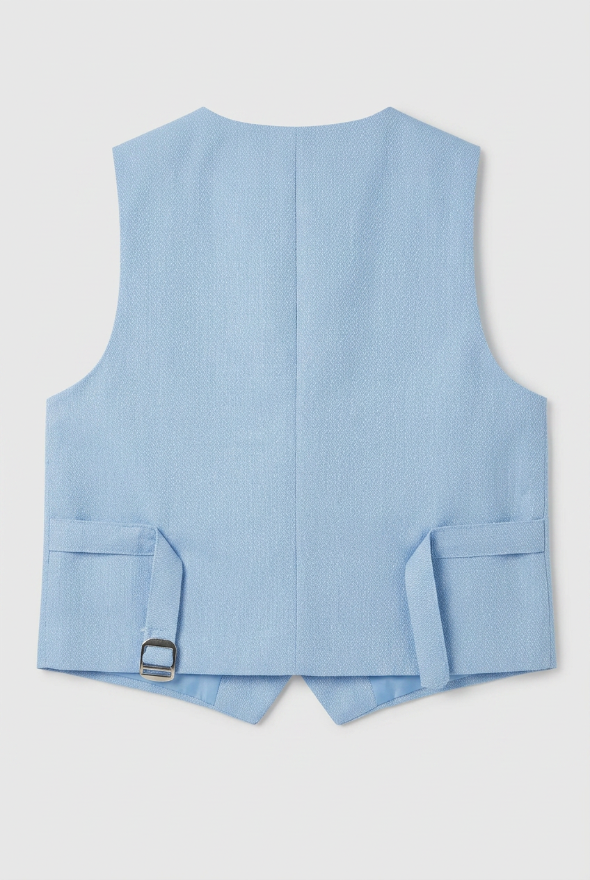 Boys' Slim Fit Textured Waistcoat Suit Set, Formal Outfit - Baby Blue
