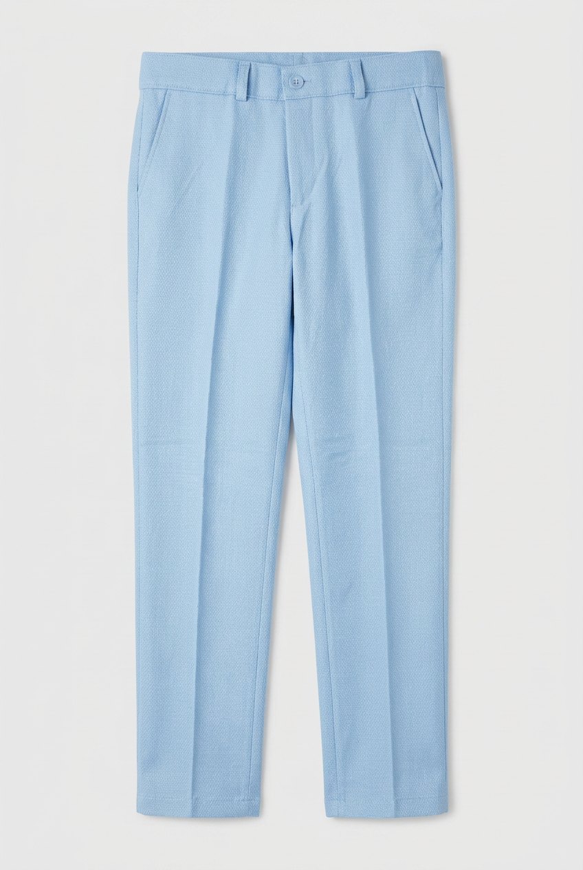 Boys' Slim Fit Textured Waistcoat Suit Set, Formal Outfit - Baby Blue