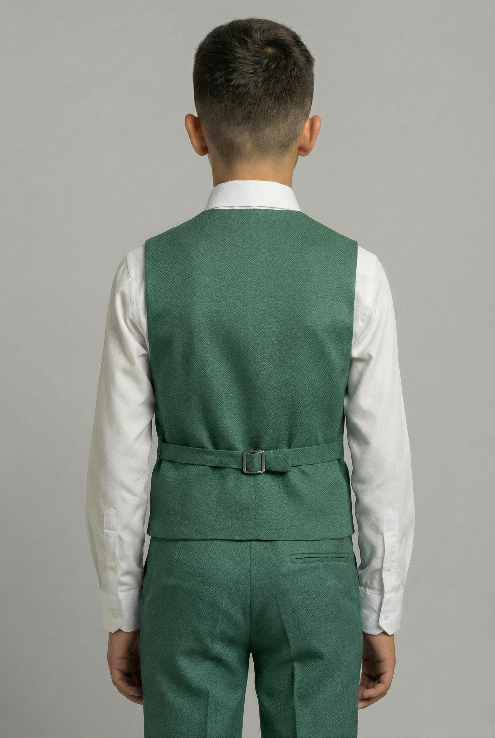 Boys' Slim Fit Textured Waistcoat Suit Set, Formal Outfit - Dark  Green