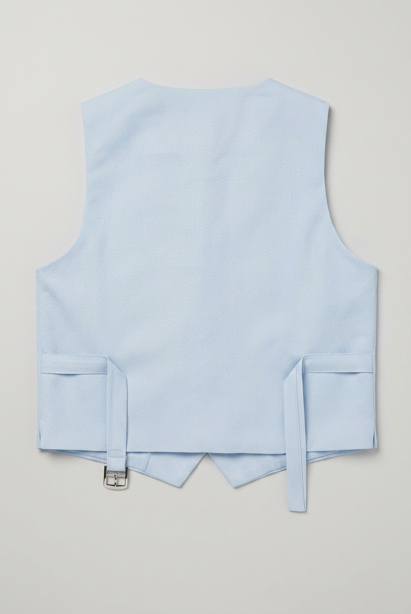 Boys' Slim Fit Textured Waistcoat Suit Set, Formal Outfit - Light Blue