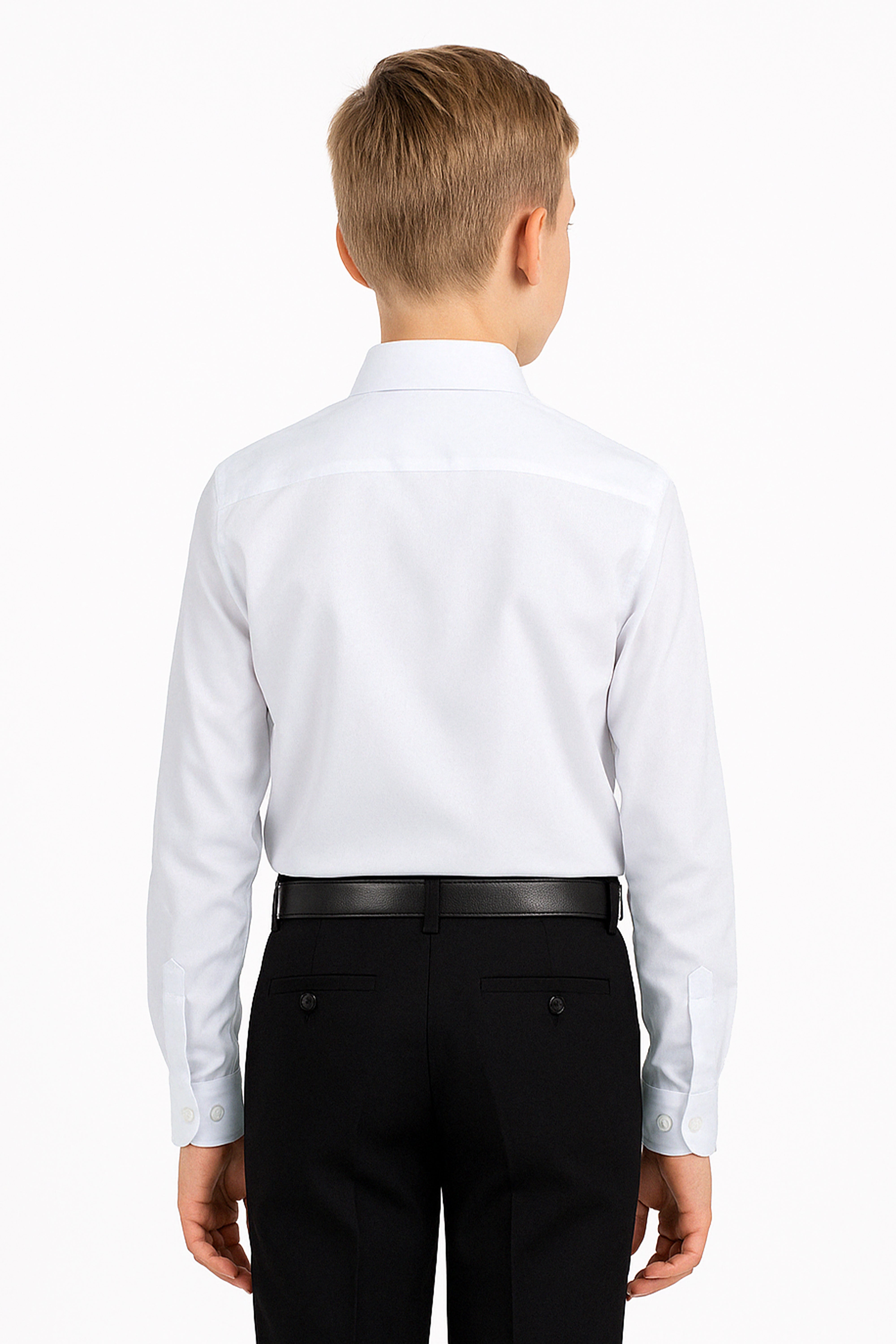 Boys Slim Fit Classic Cotton Blend Shirt - White Back Picture