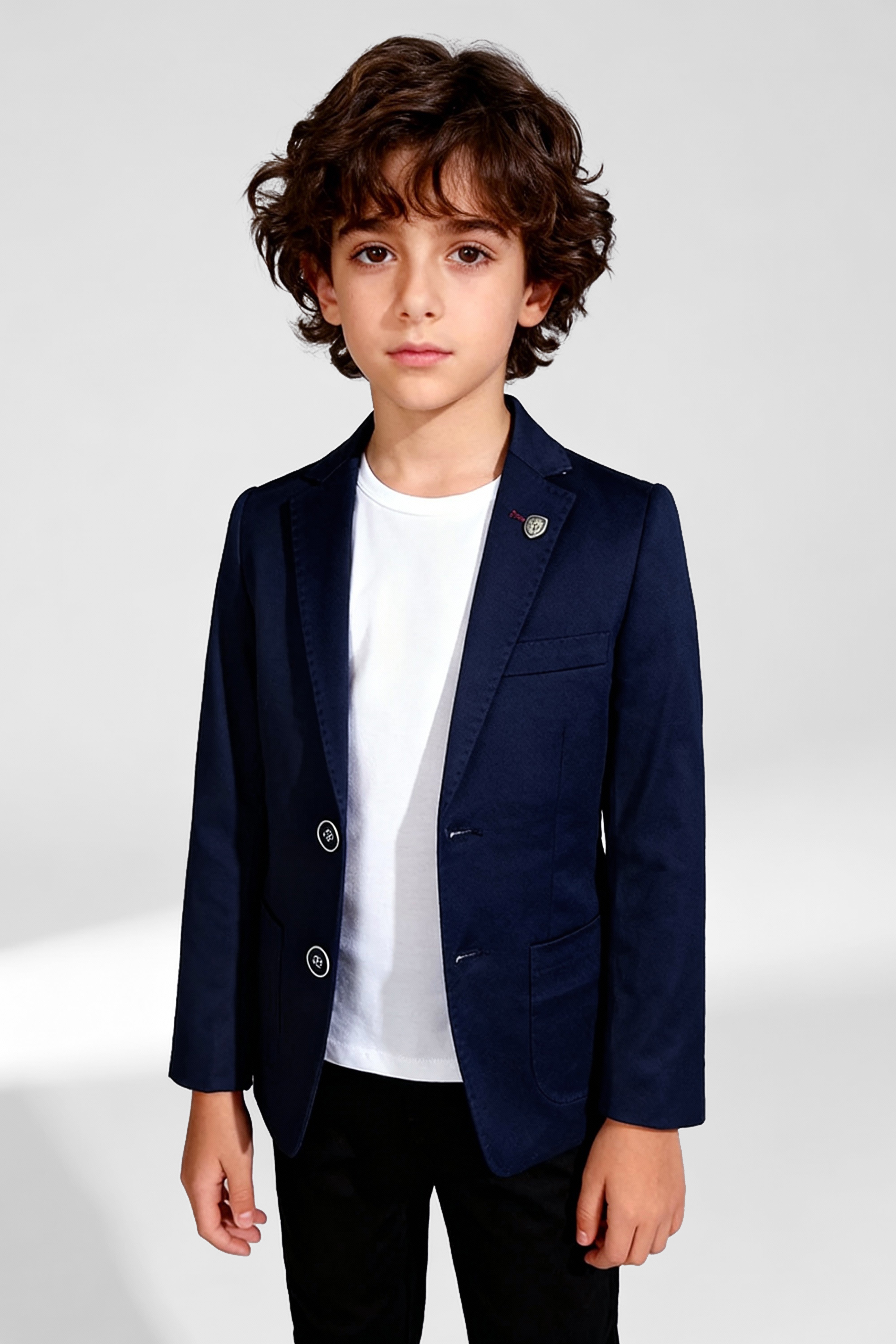 Boys Slim Fit Cotton Blazer - Navy Blue Model Picture