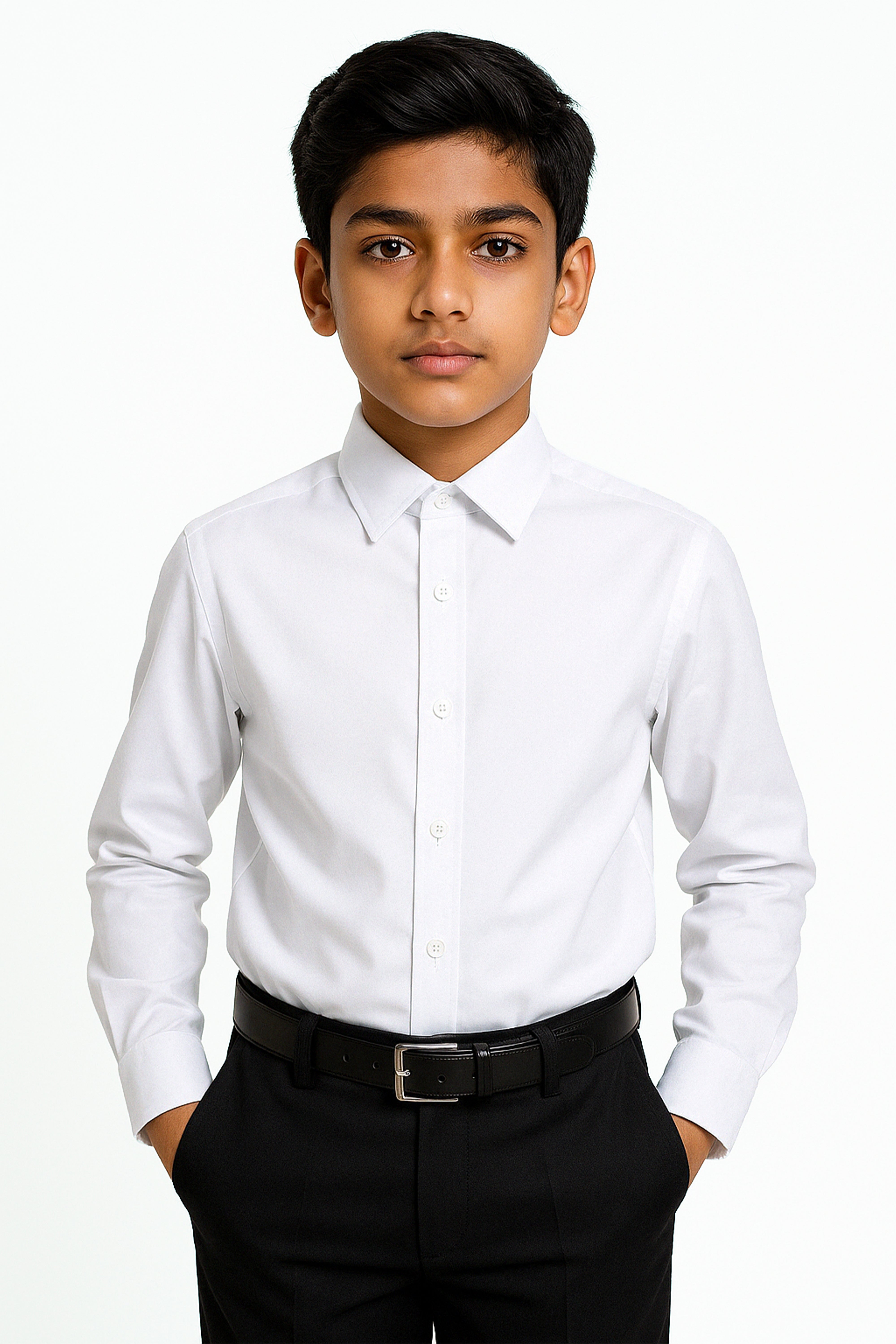 Boys Slim Fit Cufflink Dress Shirt - White Front Picture