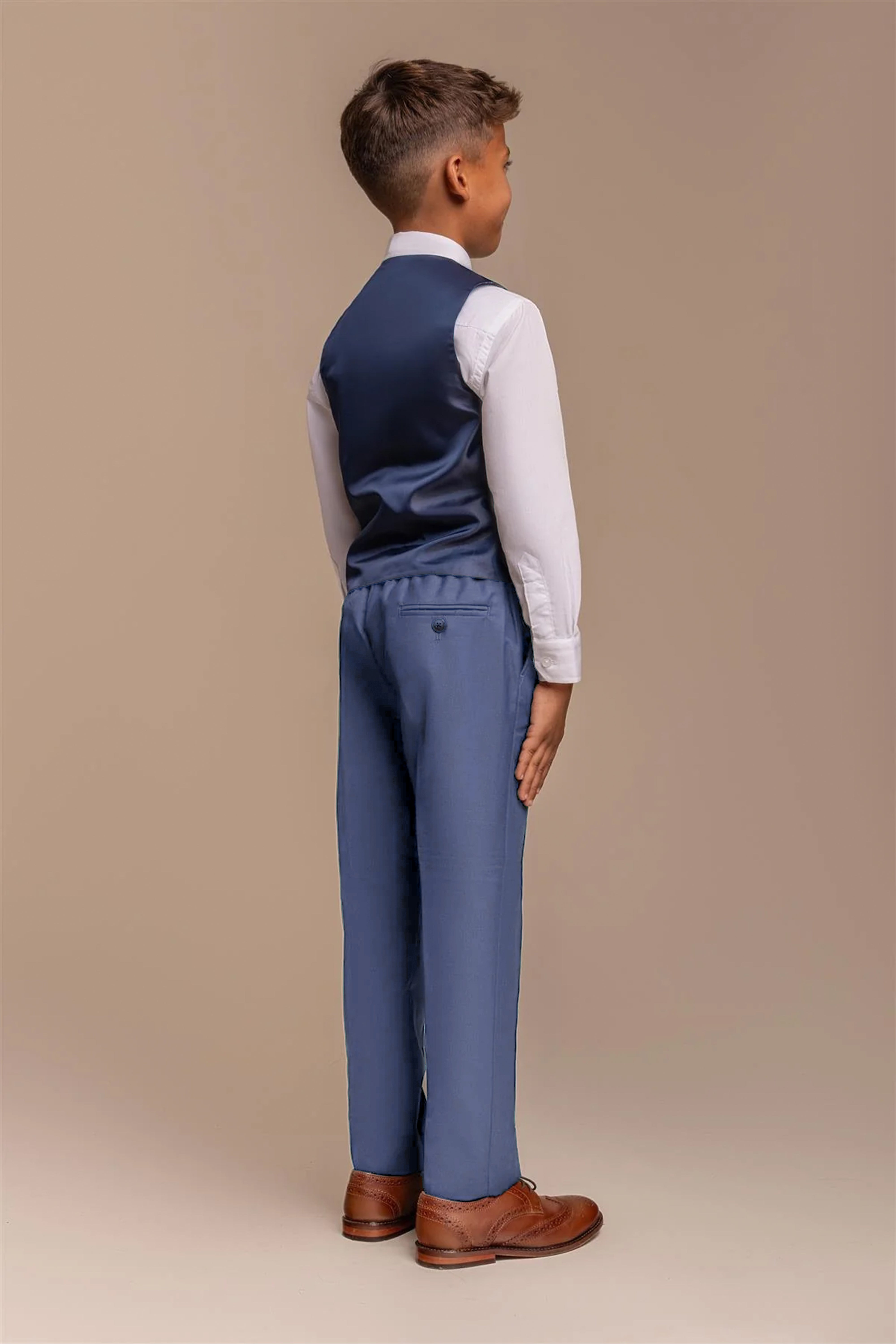 Boys Slim Fit Formal Suit - Blue Jay Waistcoat Back Picture