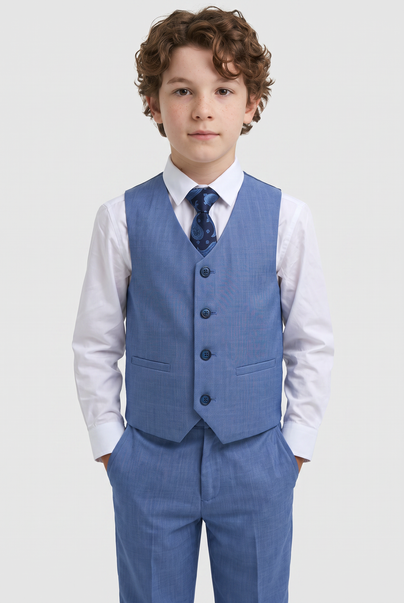 Boys Slim Fit Formal Suit - Blue Jay