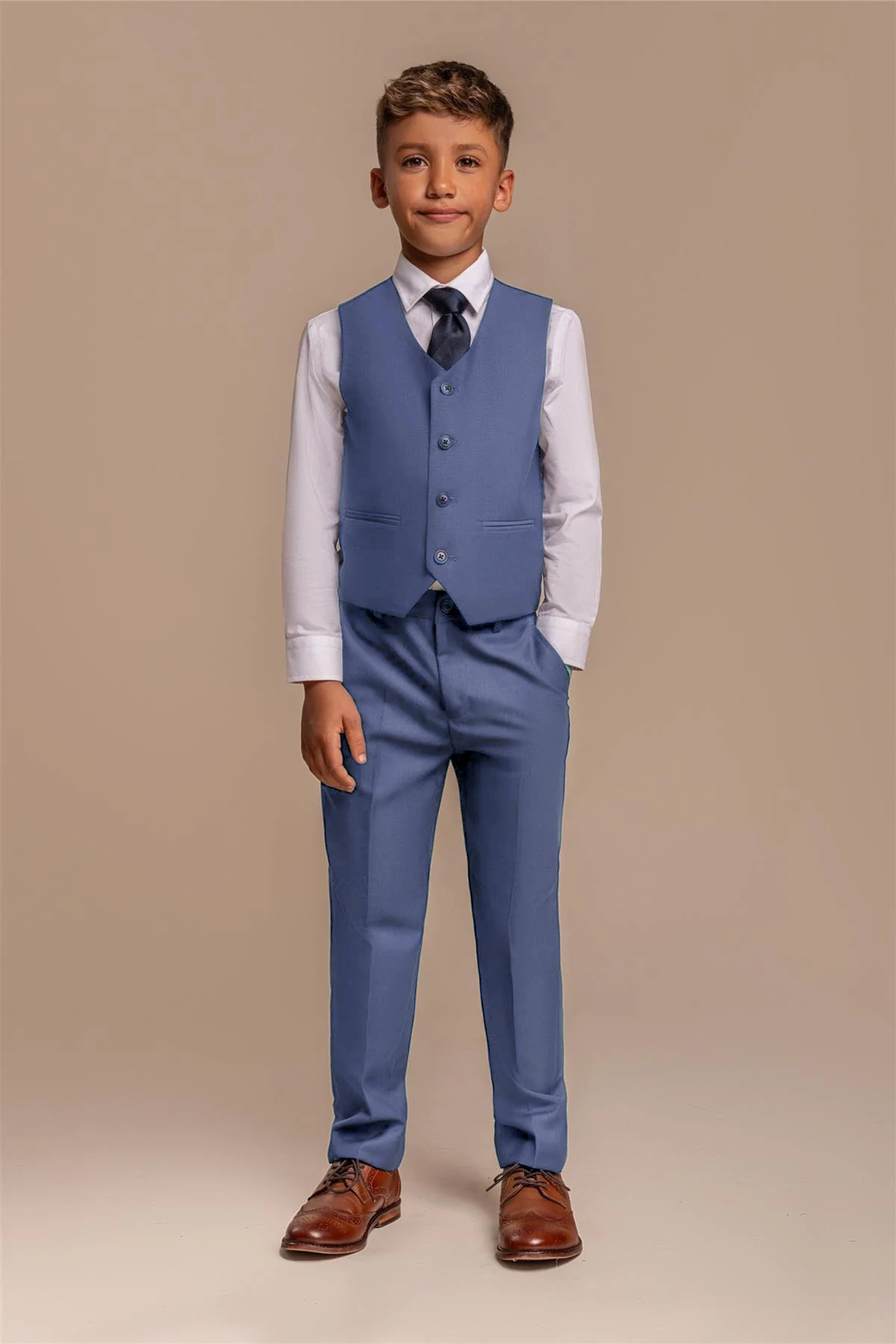 Boys Slim Fit Formal Suit - Blue Jay Waistcoat Picture