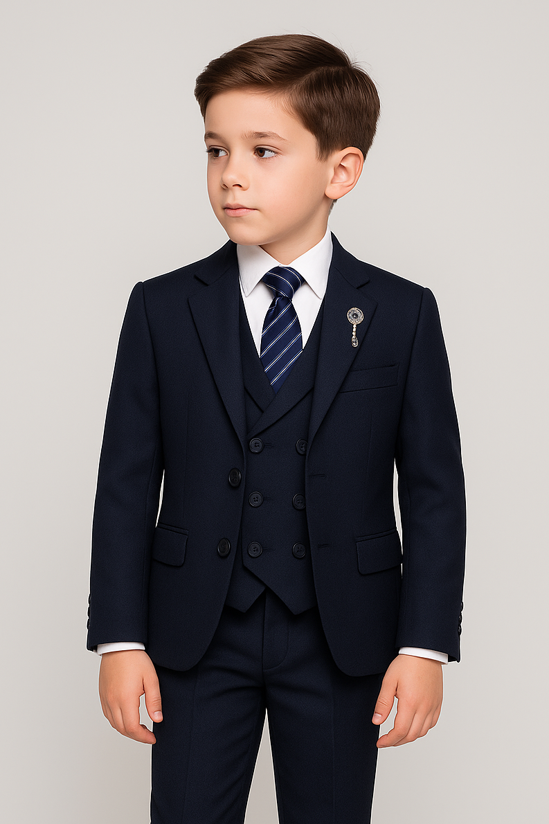 Boys Slim Fit Formal Suit - Navy Blue Model Picture