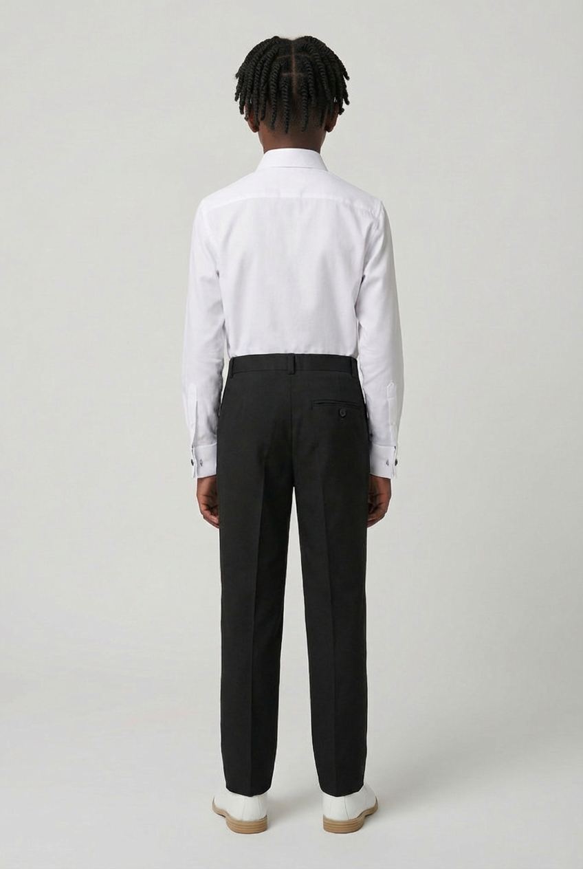 Boys Slim Fit Formal Trousers with Adjustable Waist - Black