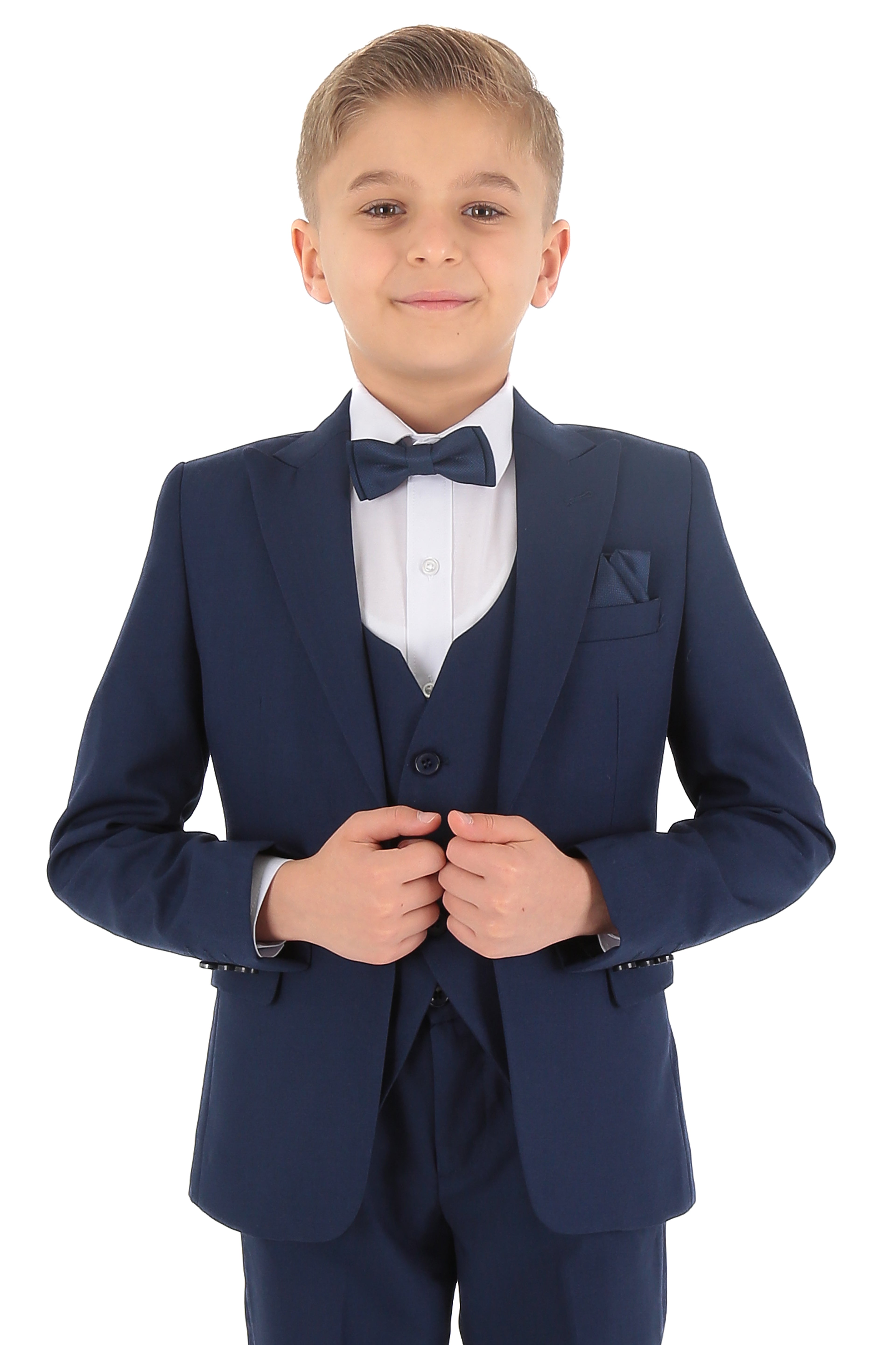 Boys Slim Fit Herringbone 8 Piece Suit Set - KING Indigo Blue