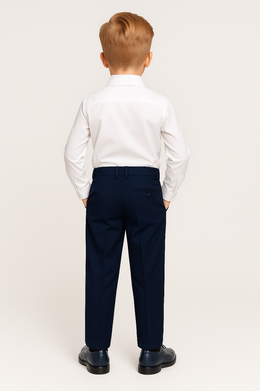 Boys Slim Fit Navy Formal Trousers - Navy Blue Model Back Picture