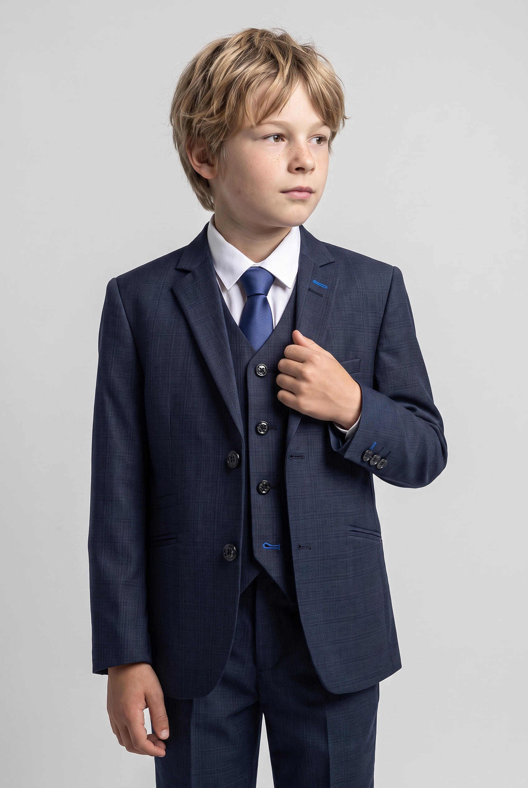 Boys Slim Fit Navy Suit - SEEBA - Navy Blue