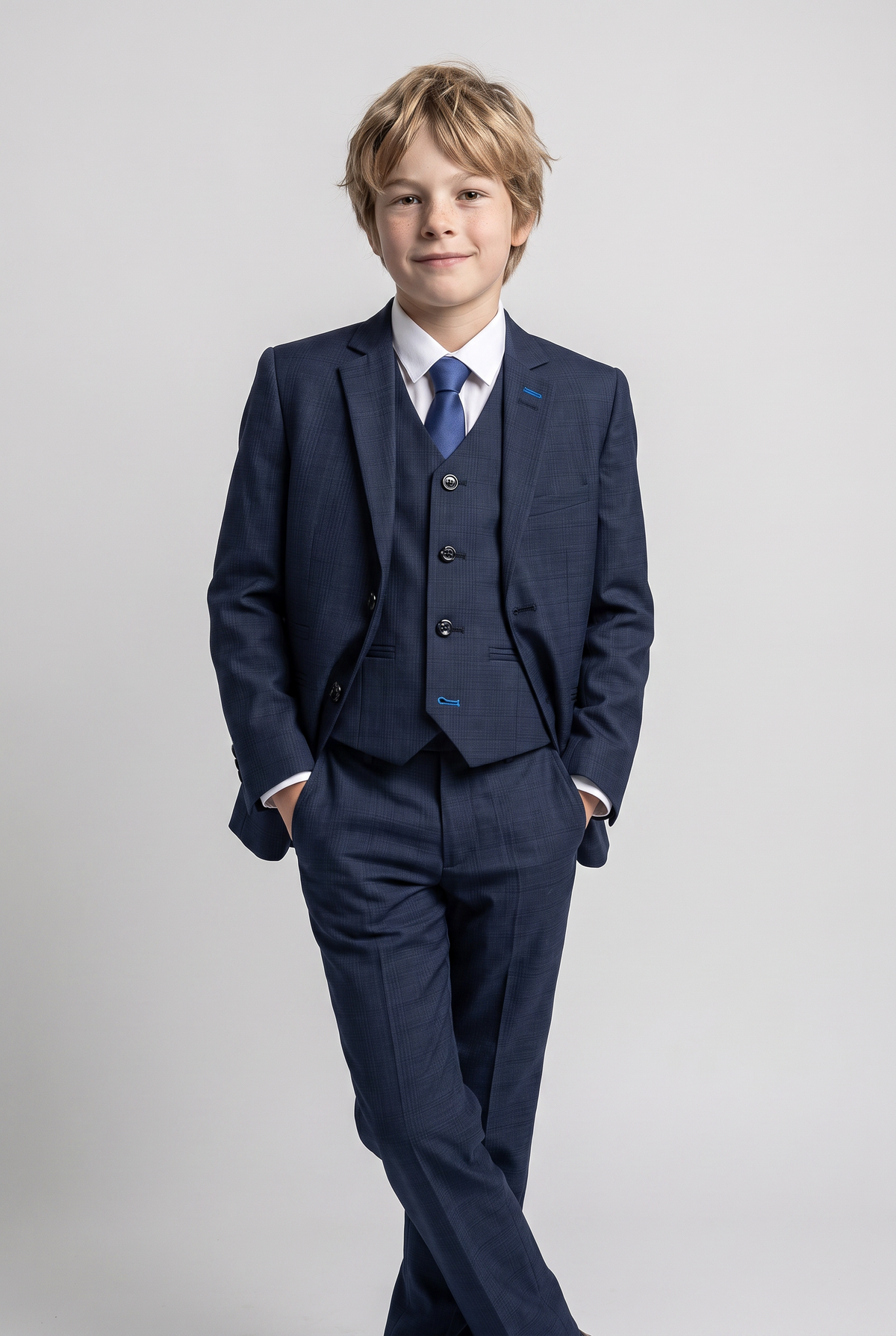 Boys Slim Fit Navy Suit - SEEBA - Navy Blue
