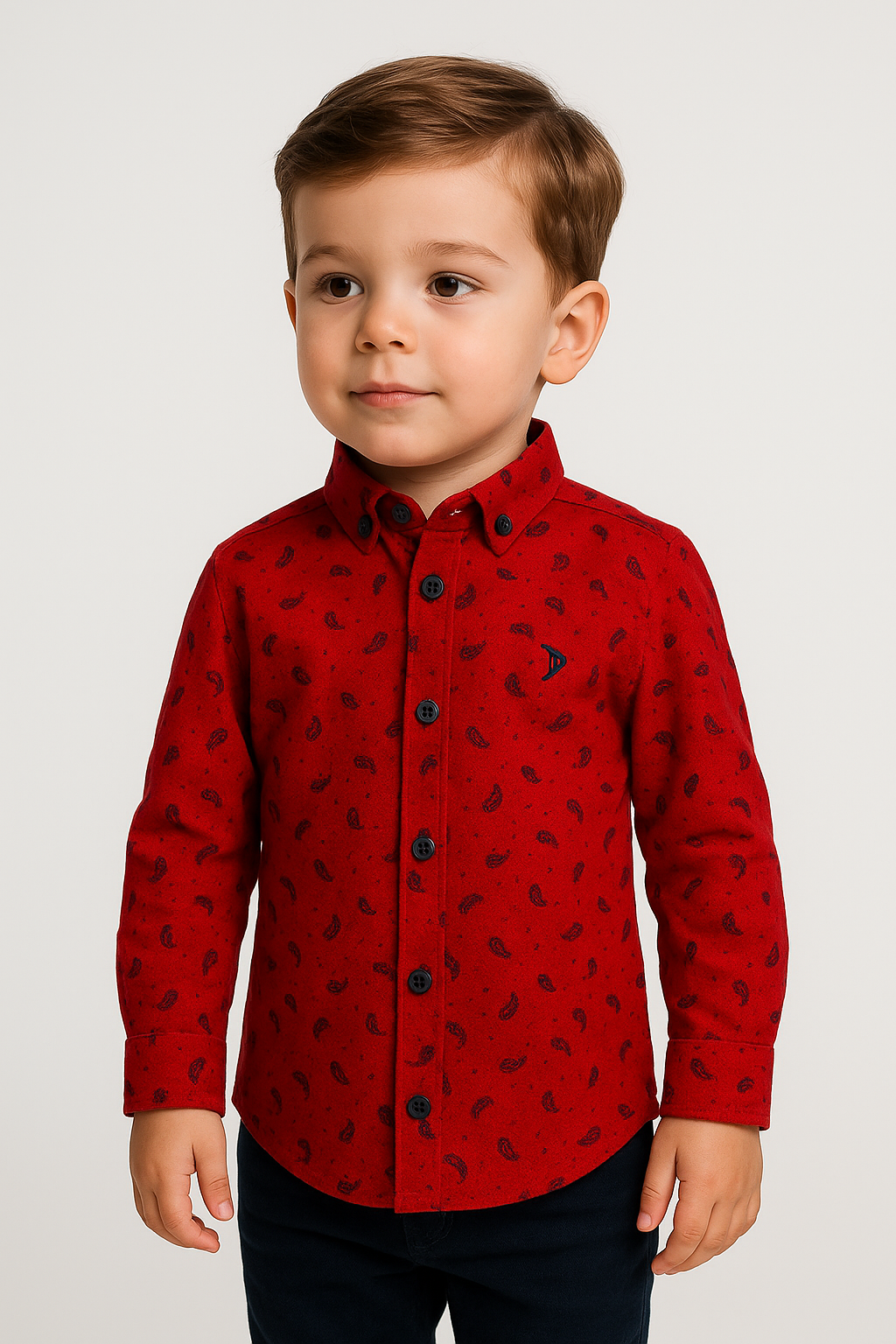 Boys Slim Fit Paisley Smart Casual Shirt - Patterned Red