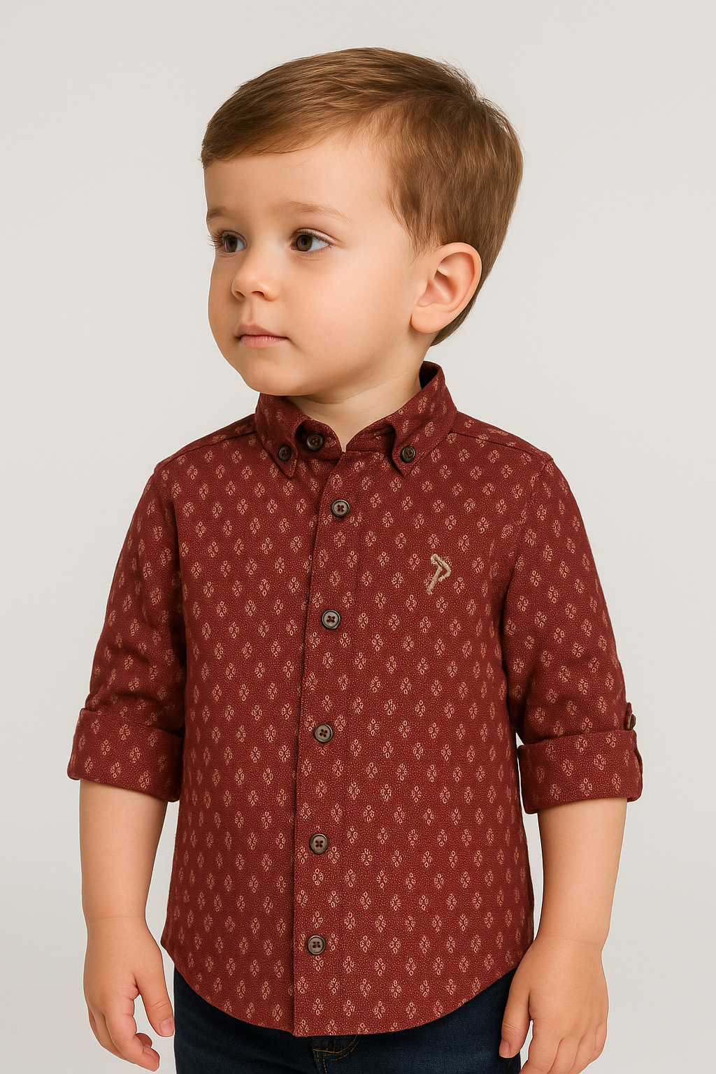 Boys Slim Fit Patterned Fashion Shirt - Burgundy