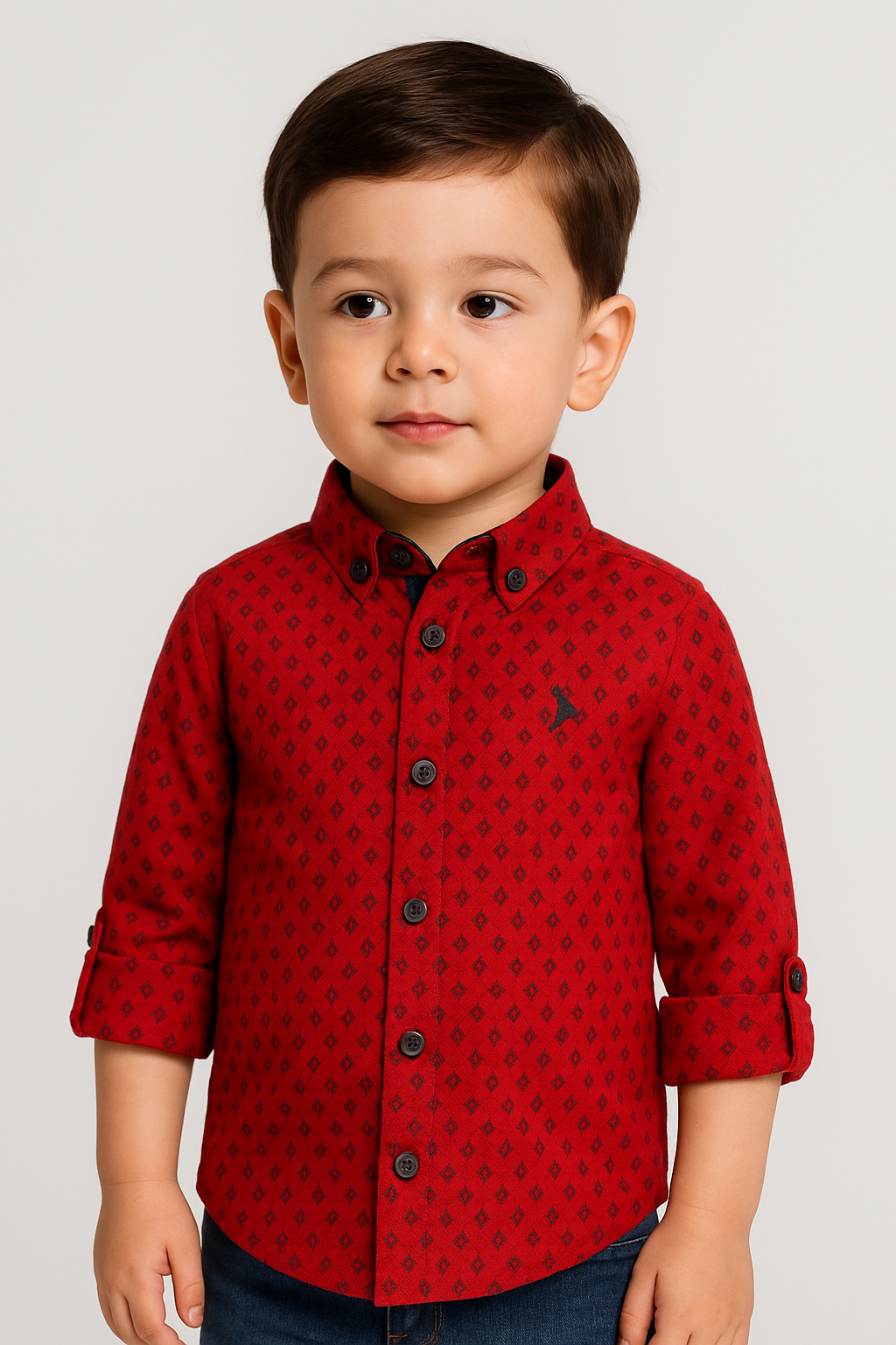 Boys Slim Fit Patterned Fashion Shirt - Red