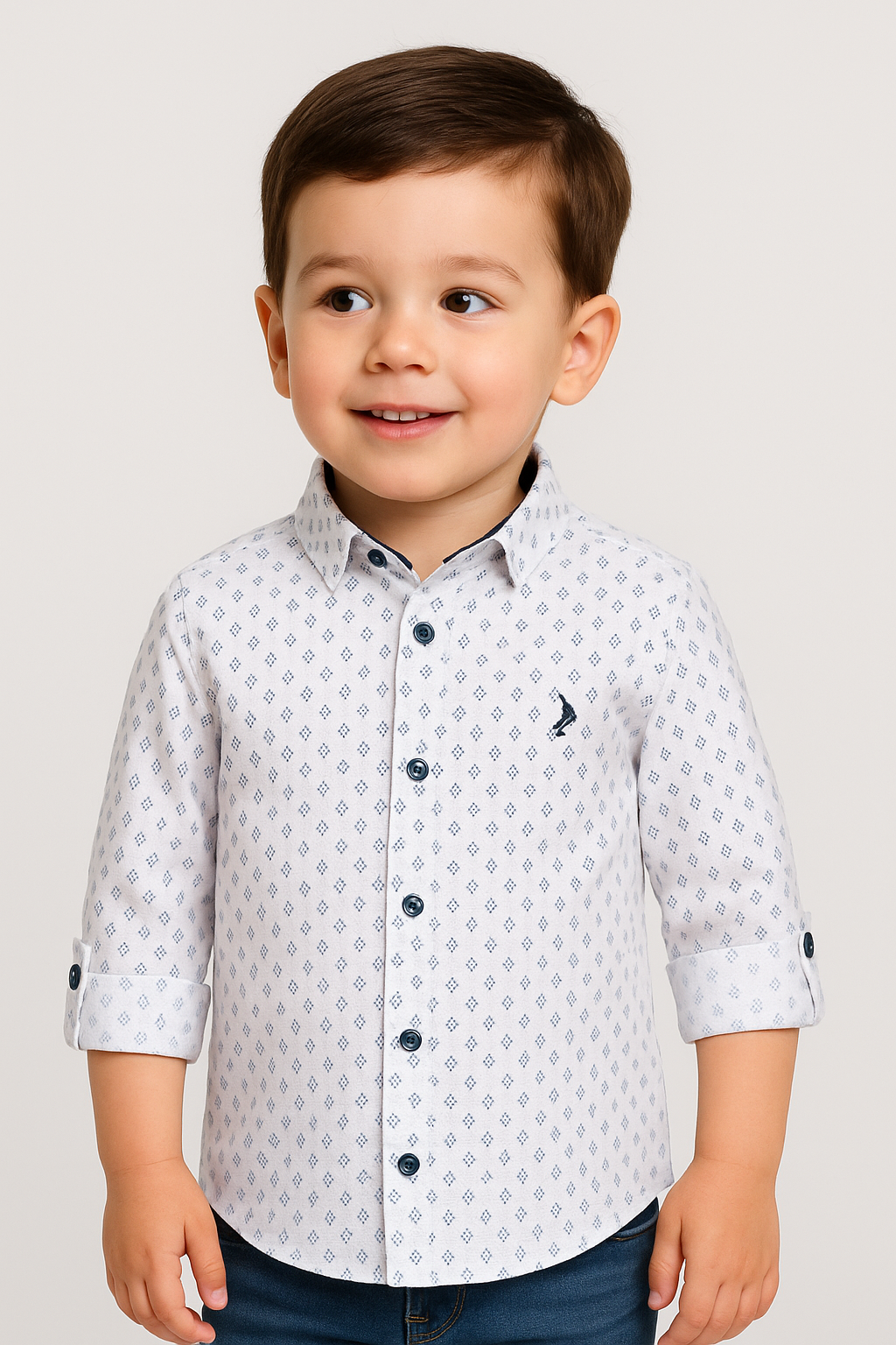 Boys Slim Fit Patterned Fashion Shirt - White - Blue